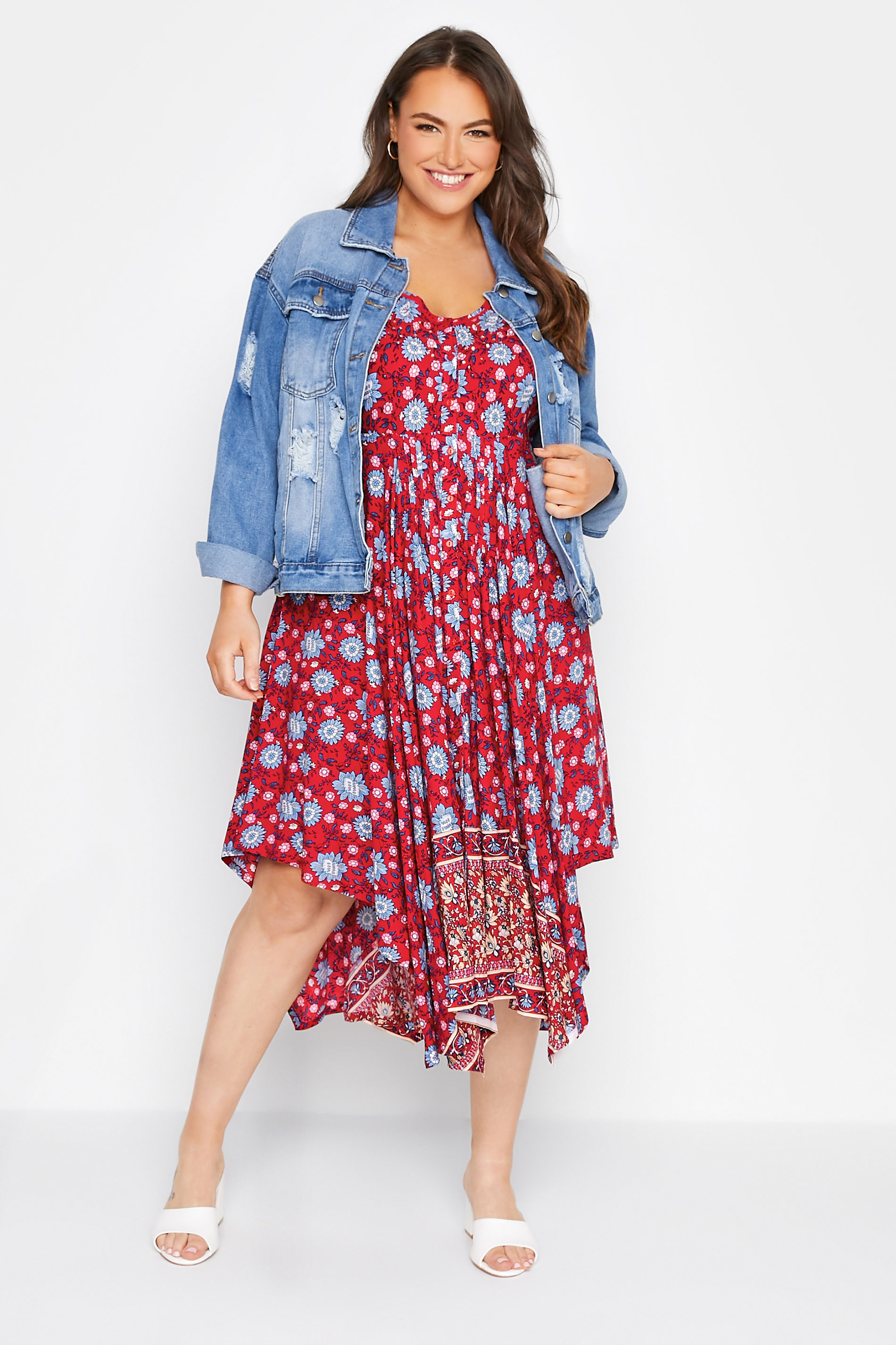 Robes Grande Taille Grande taille  Robes Casual | Robe Rouge Floral Ourlet Roulanté - CB10404