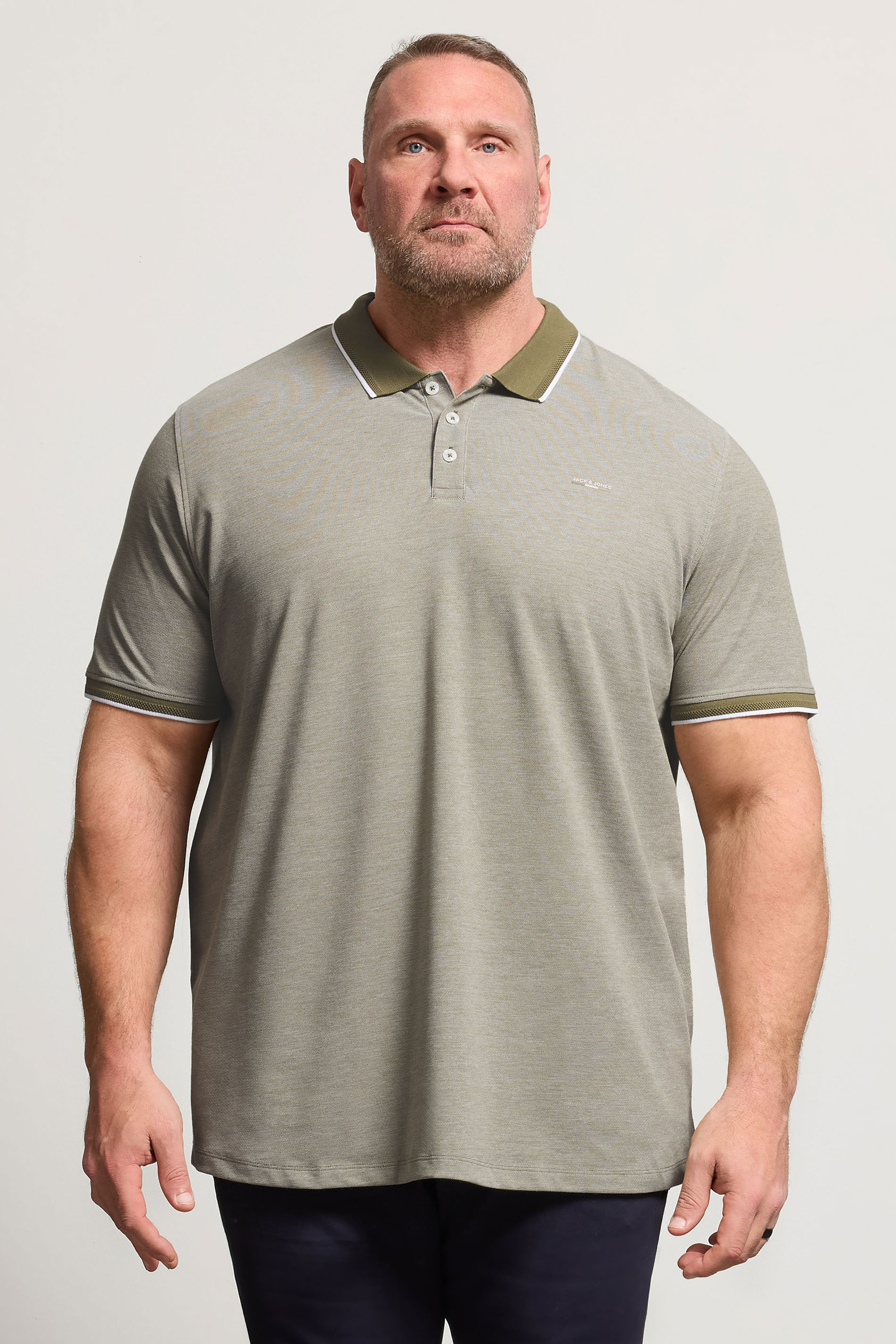 JACK & JONES Big & Tall Olive Green Tipped Polo Shirt | BadRhino 3