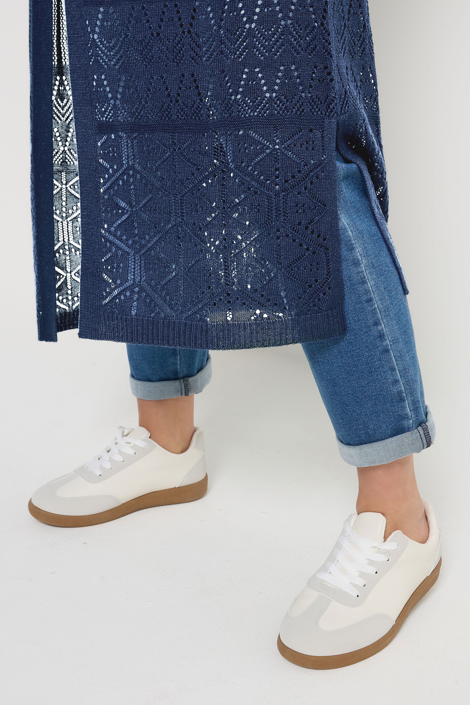 M&Co Navy Blue Pointelle Longline Cardigan | M&Co 4