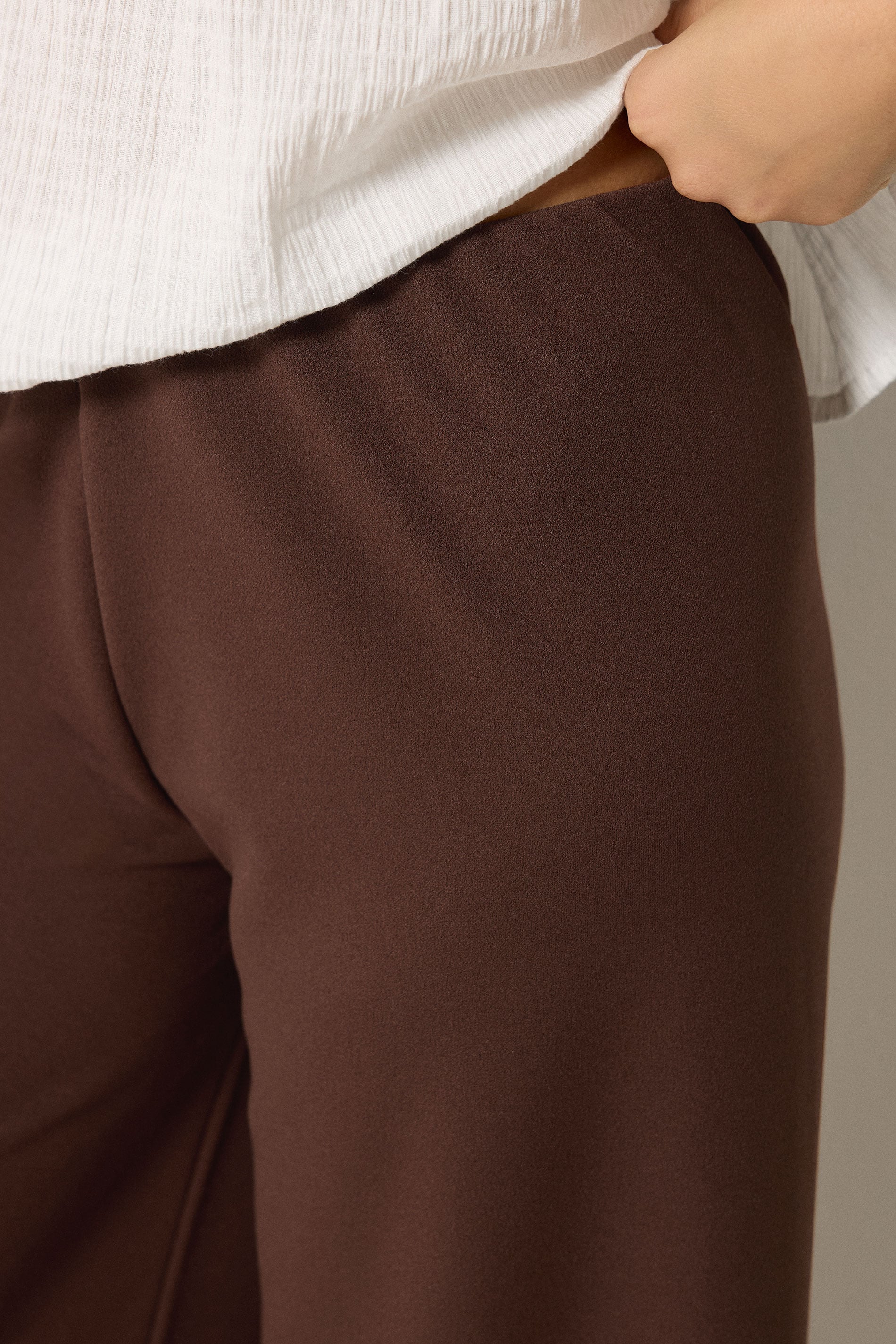 PixieGirl Petite Women's Chocolate Brown Scuba Wide Leg Trousers | PixieGirl 4
