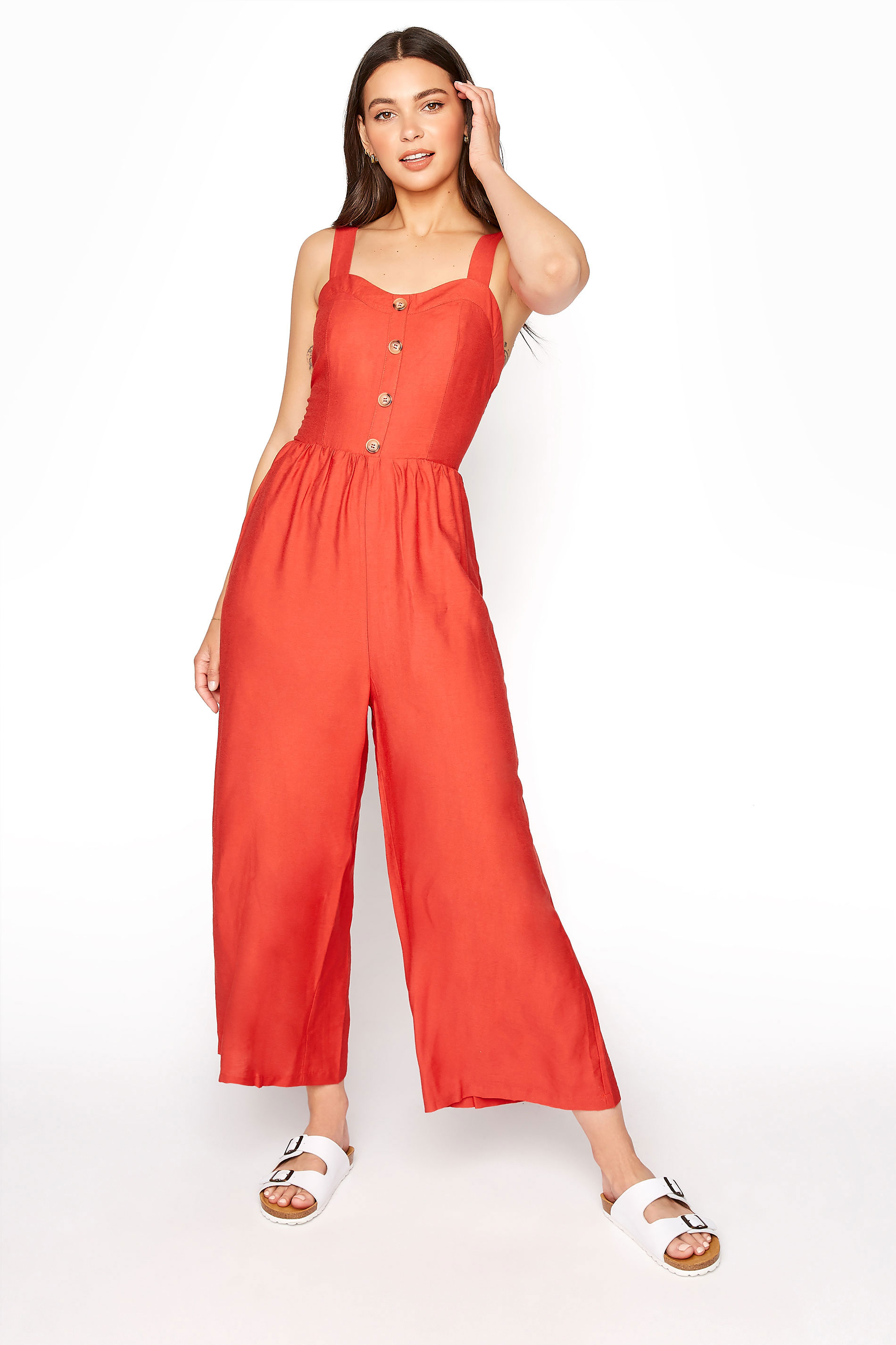 LTS Red Button Front Crop Jumpsuit | Long Tall Sally 1