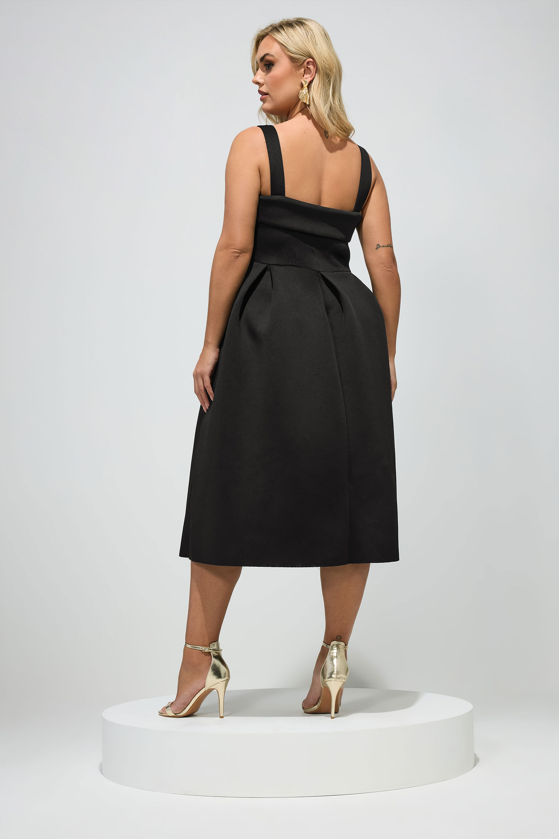YOURS LONDON Plus Size Black Square Neck Midi Skater Dress | Yours Clothing 2