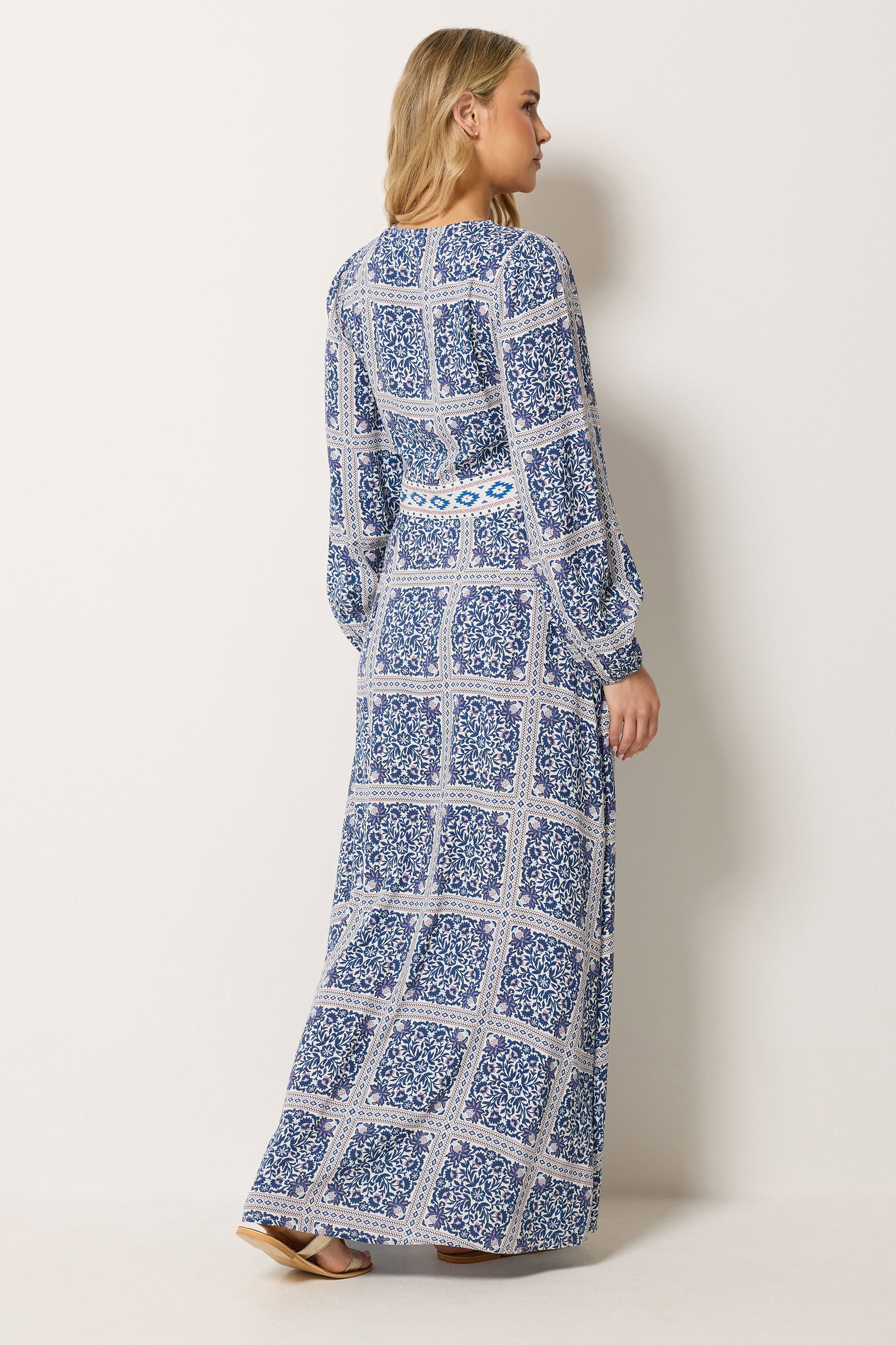 LTS Tall Women's Blue Tile Print Button Maxi Dress | Long Tall Sally 2