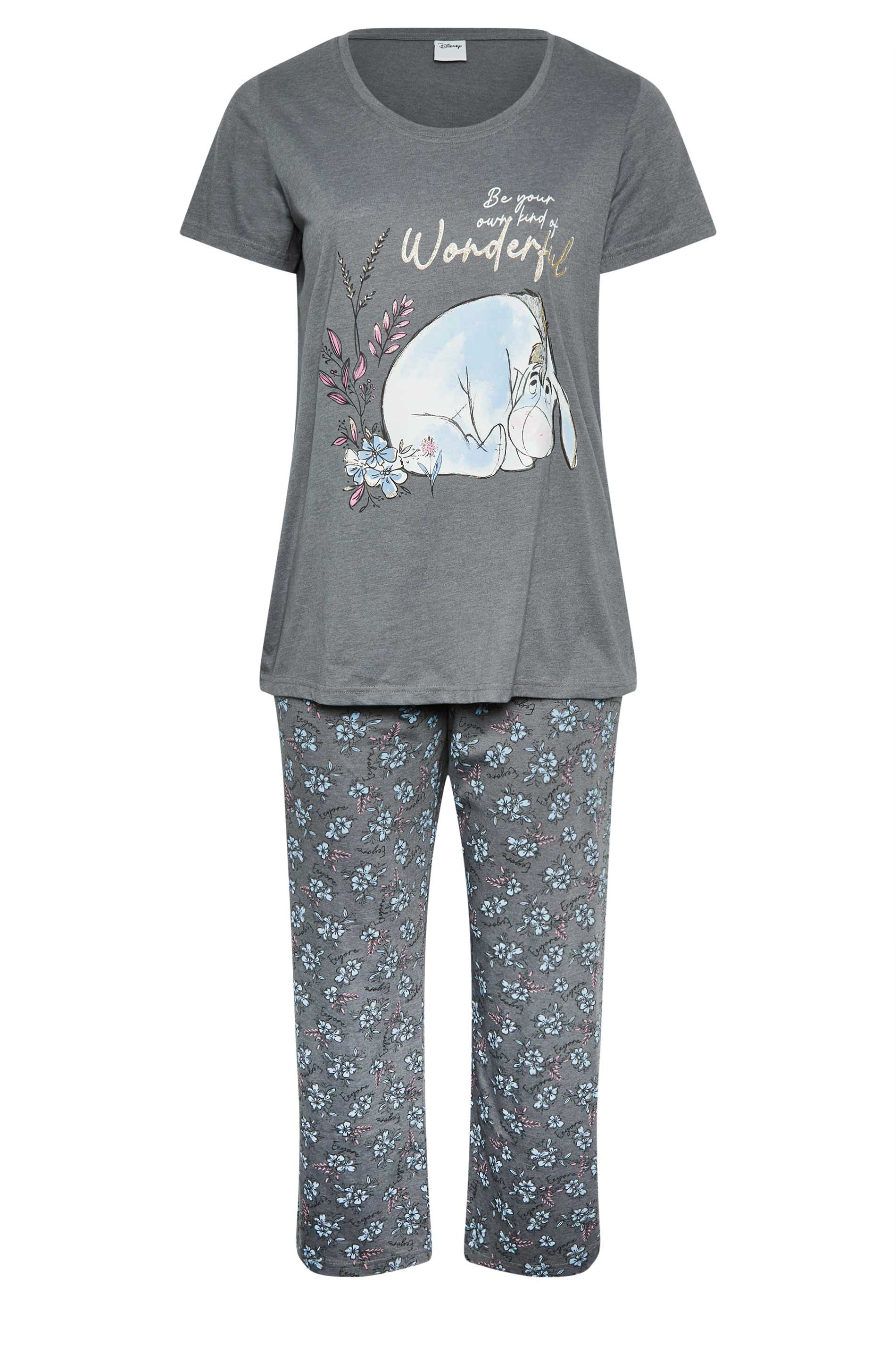 DISNEY Plus Size Grey Eeyore Print Wide Leg Pyjama Set