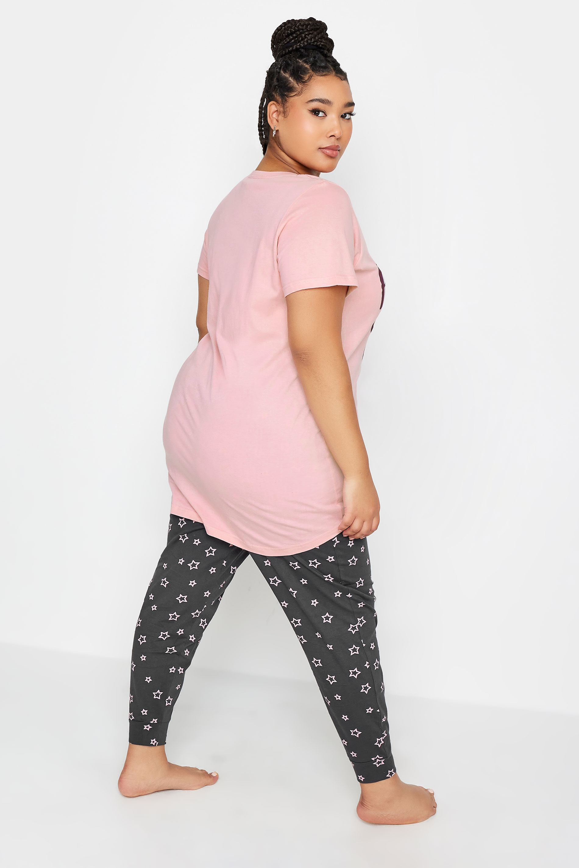 YOURS Plus Size Pink 'Rise & Shine' Star Print Pyjama Set | Yours Clothing 3