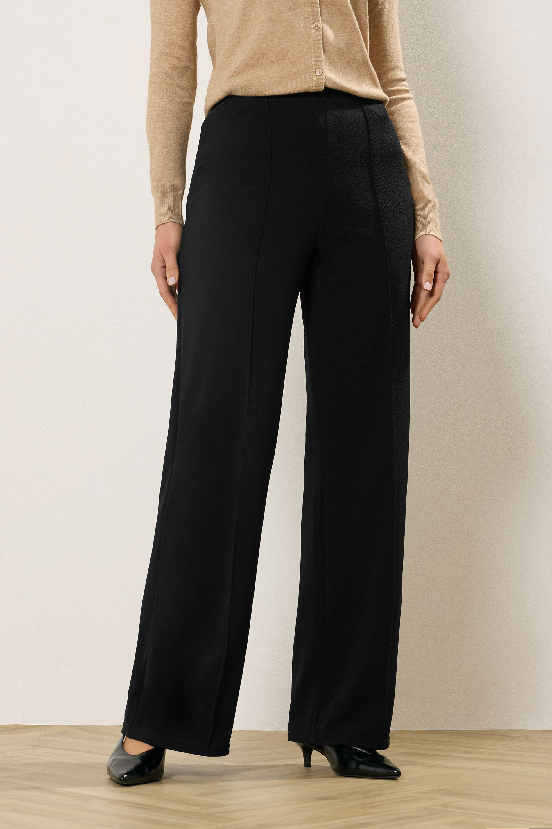 LTS Tall Women's Black Textured Seam Front Wide Leg Trousers | Long Tall Sally 1