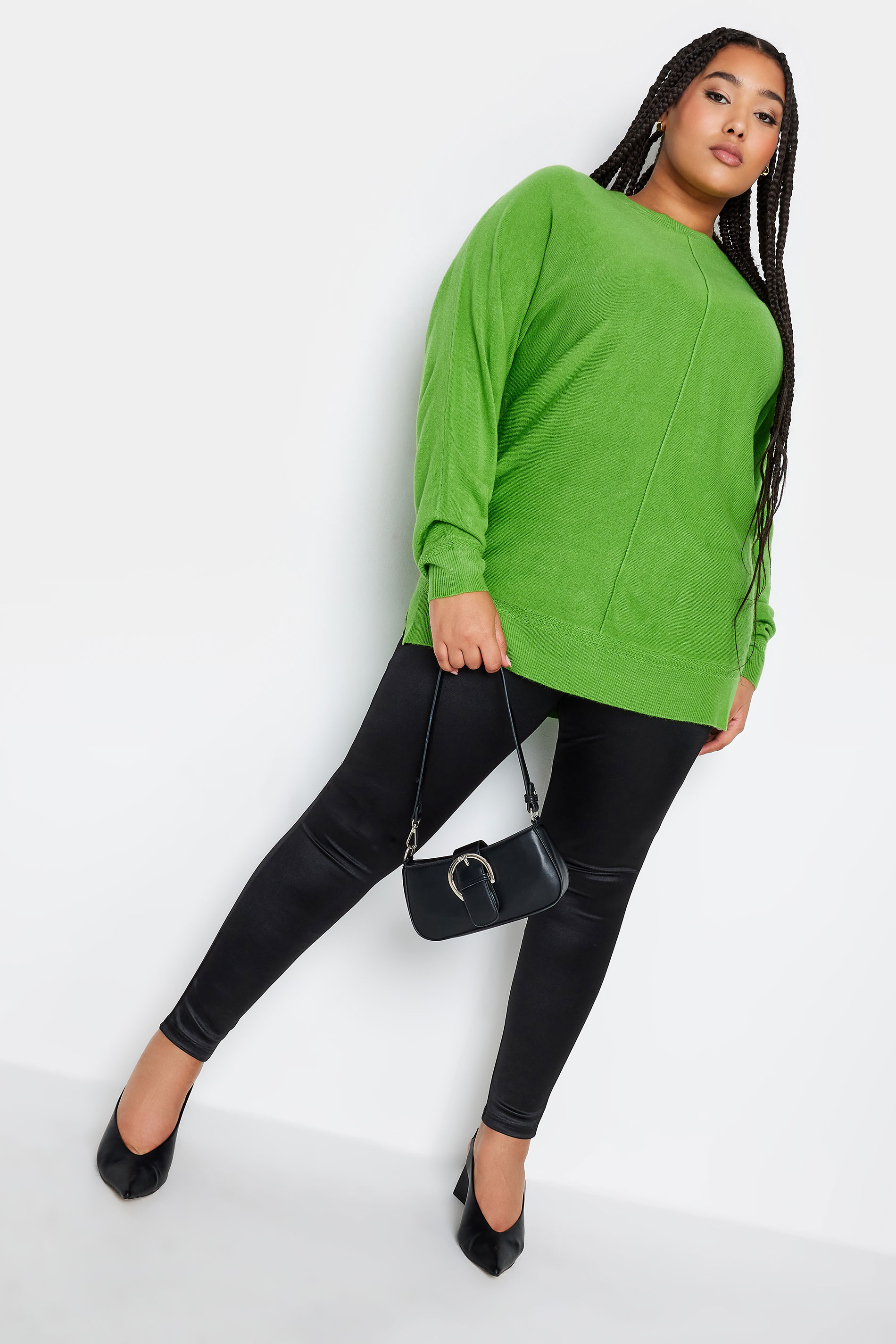 YOURS Plus Size Green Front Seam Detail Jumper | Yours Clothing 2