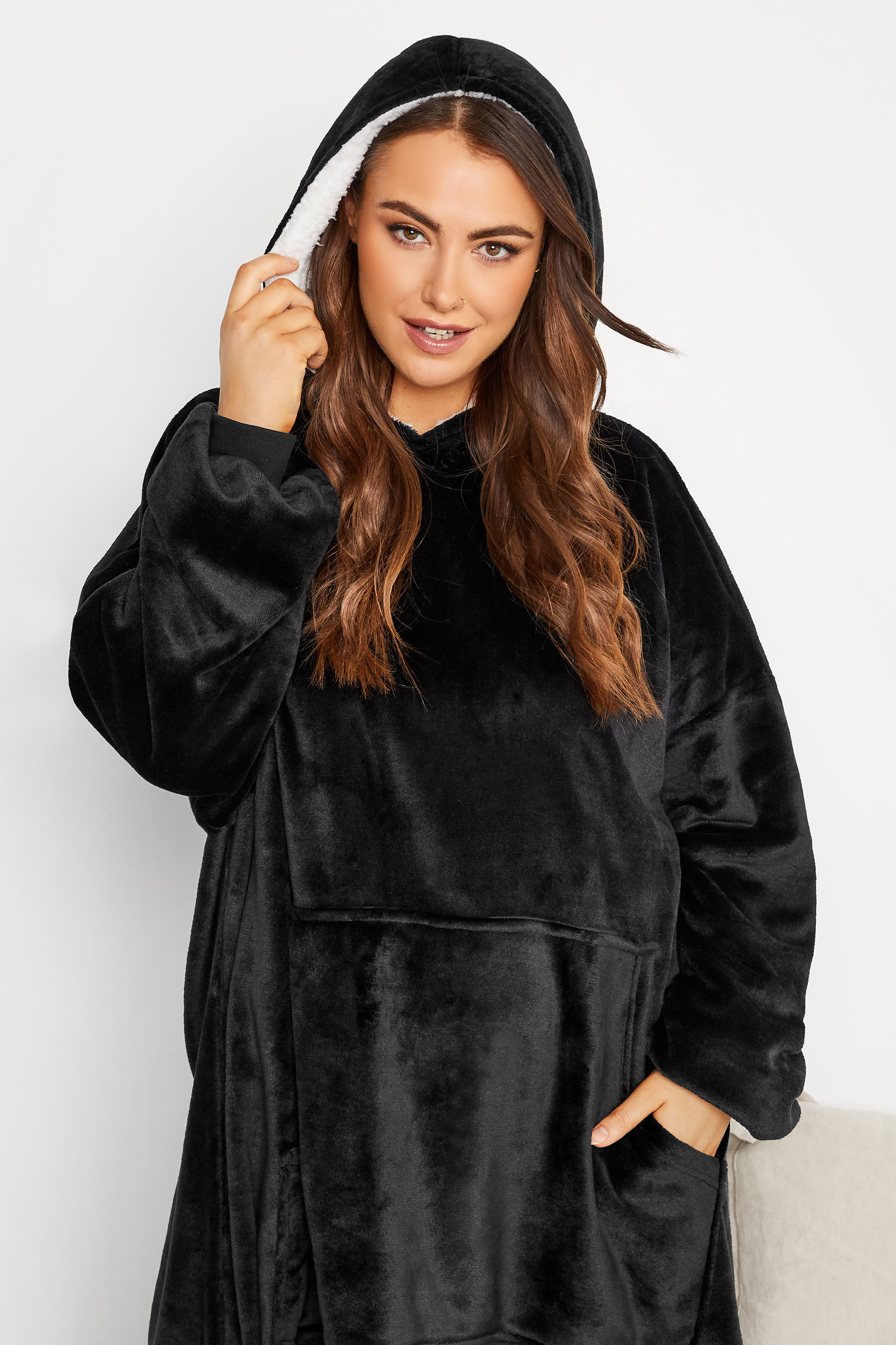 Plus Size Black Snuggle Hoodie | Yours Clothing 3