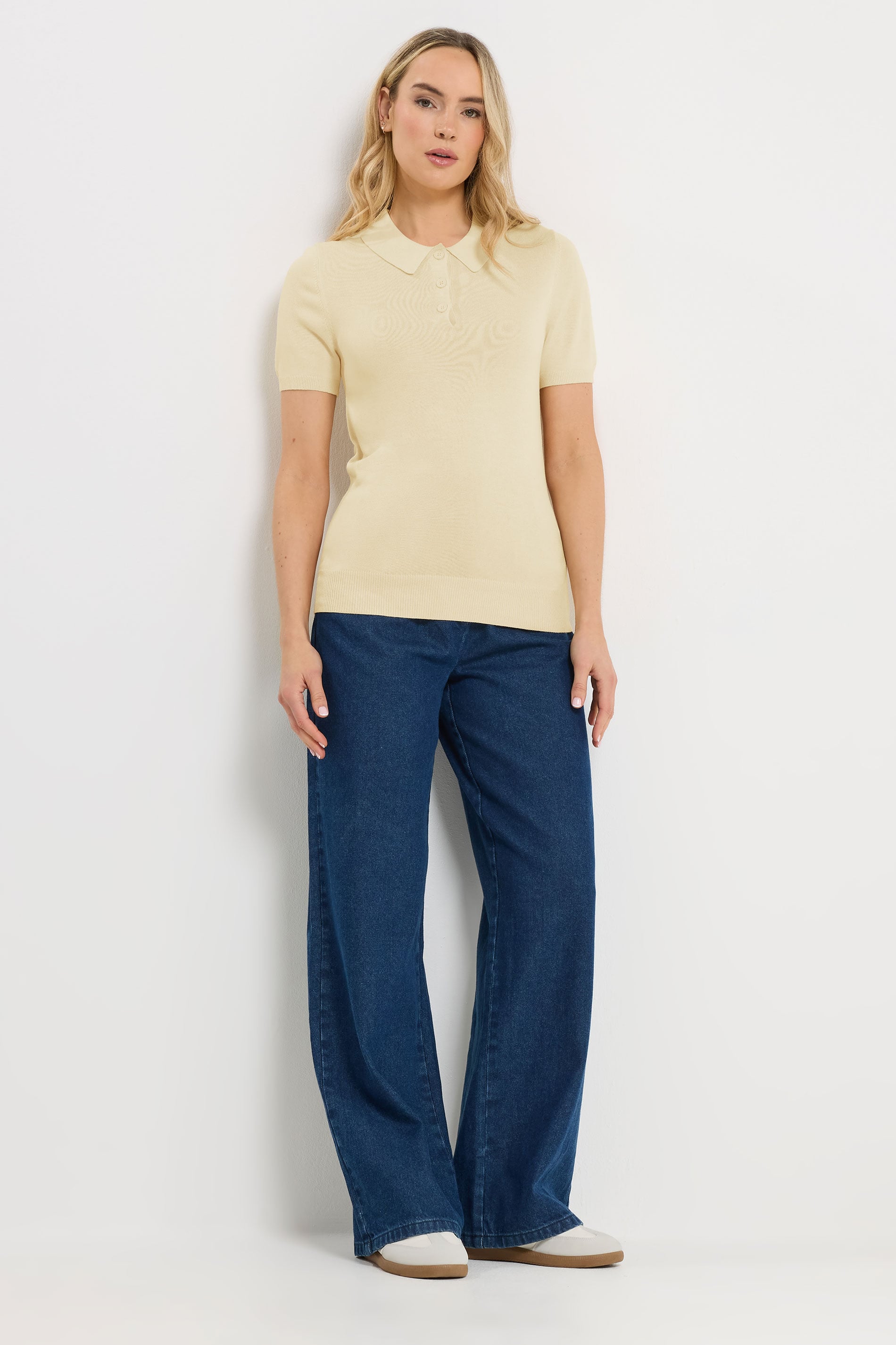 LTS Tall Women's Yellow Knitted Polo Top | Long Tall Sally 1
