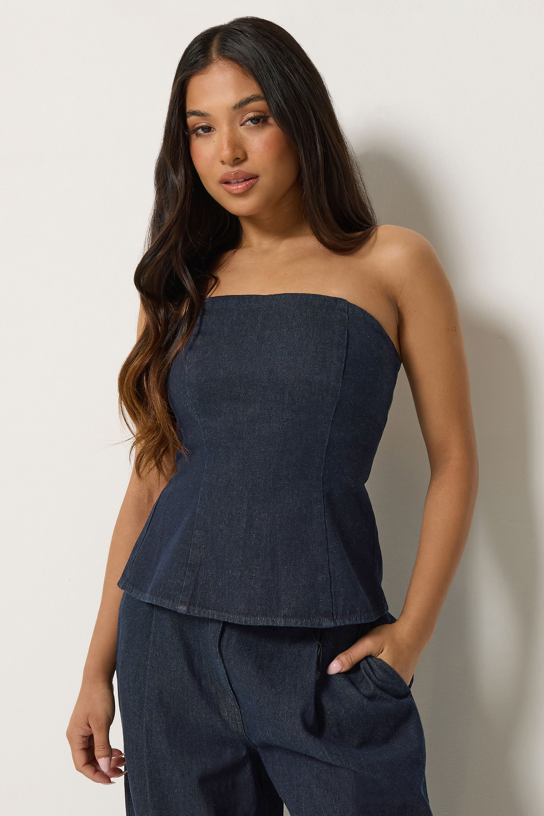 PixieGirl Petite Women's Dark Blue Denim Bandeau Top | PixieGirl 3