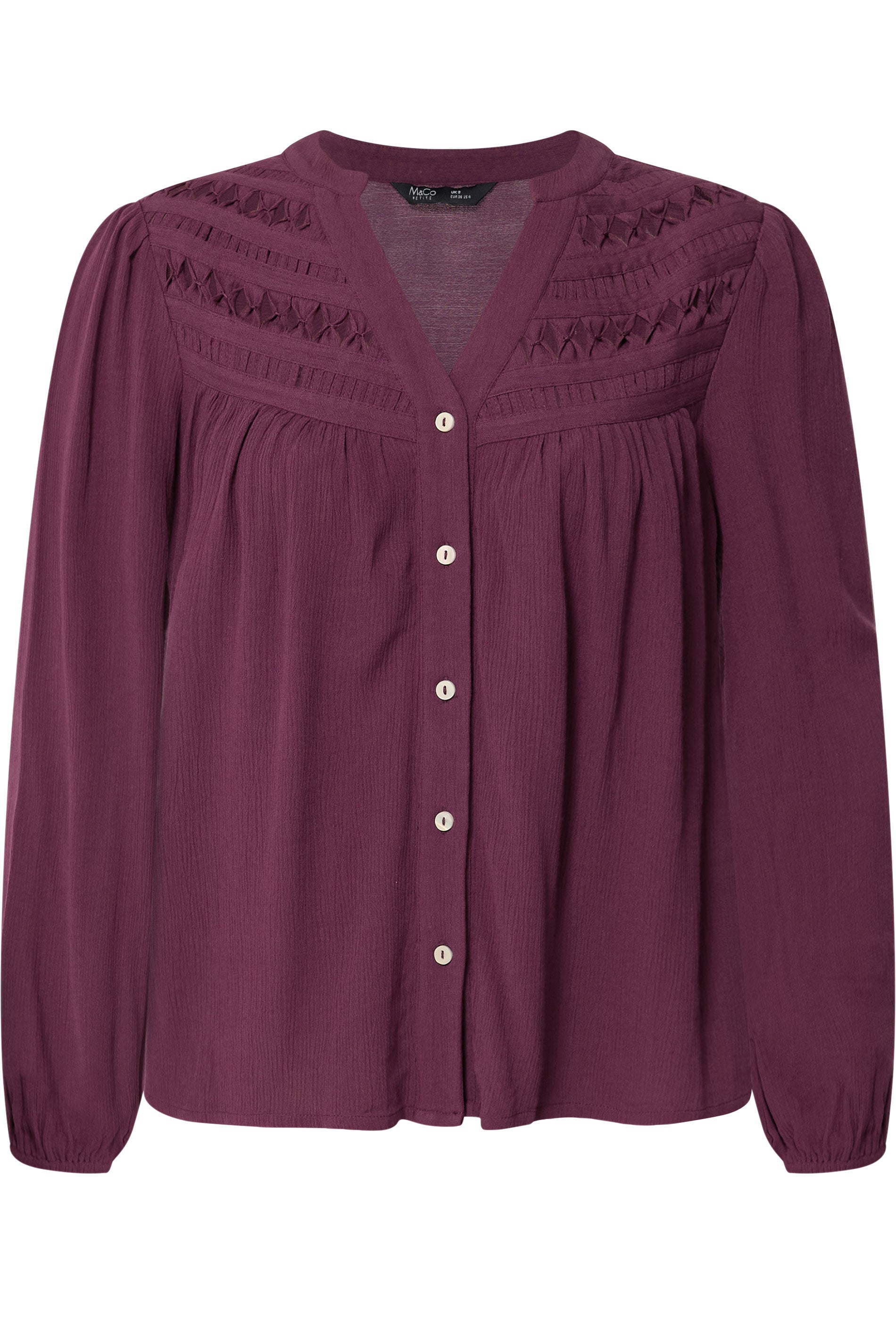 M&Co Petite Berry Purple Crochet Long Sleeve Blouse | M&Co 5