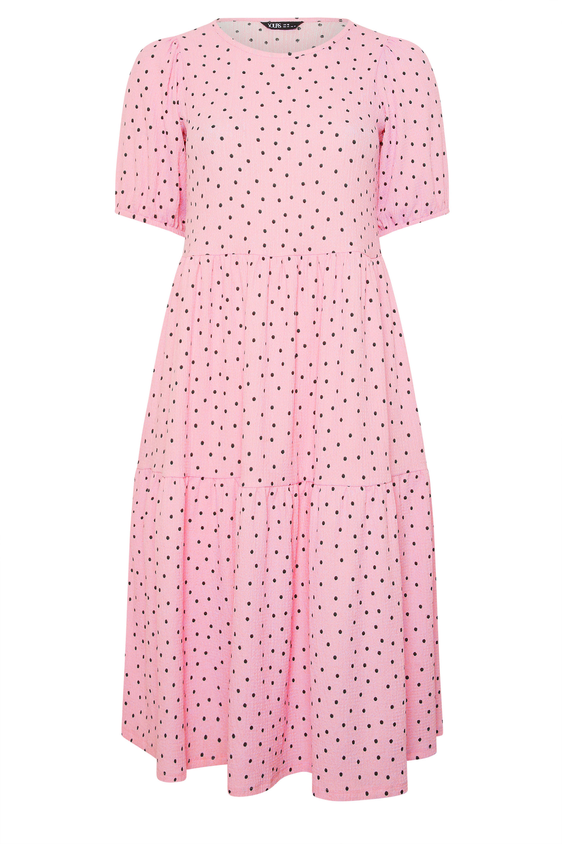 YOURS Plus Size Pink Polka Dot Tiered Dress | Yours Clothing 5
