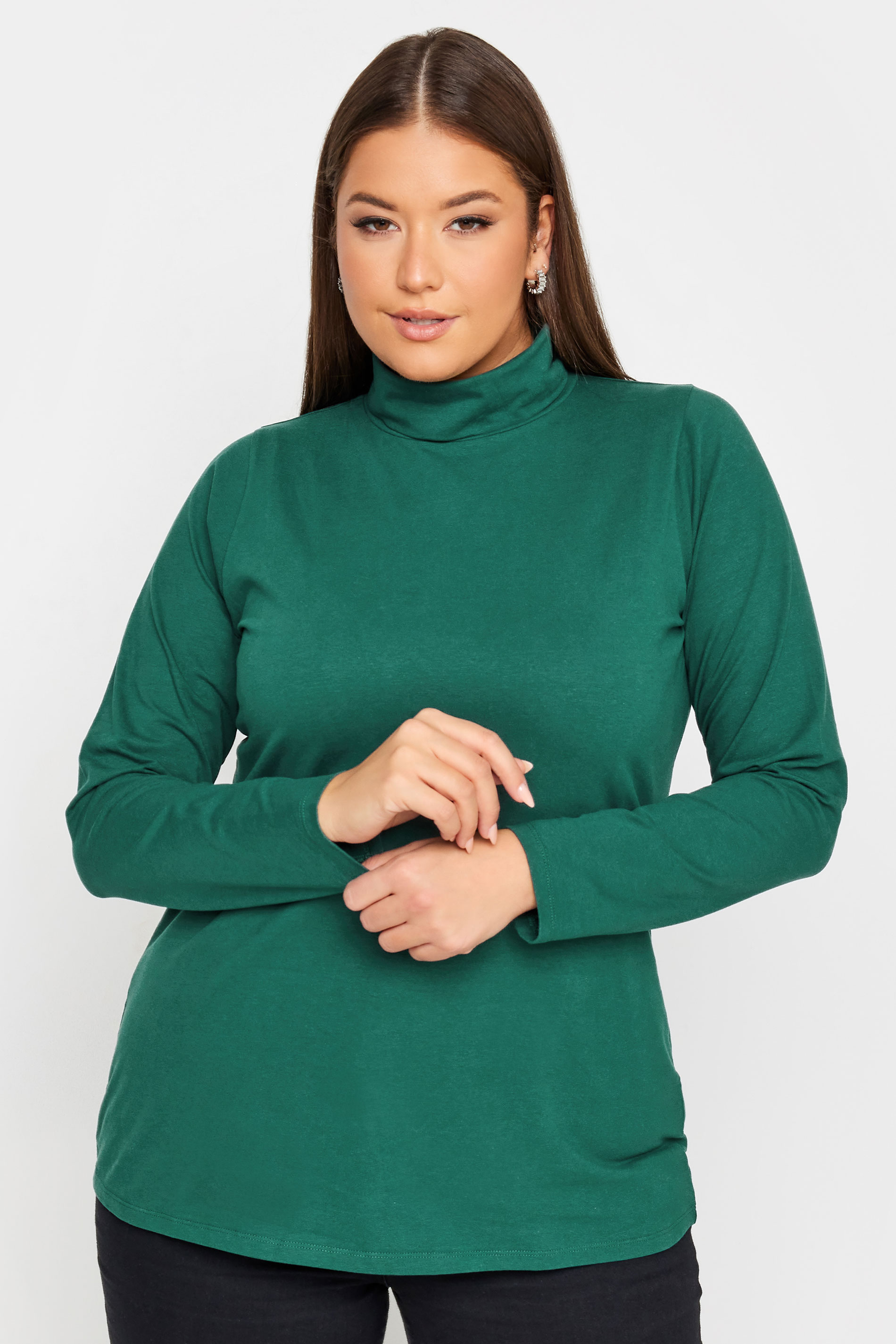YOURS Plus Size 2 PACK Black & Forest Green Long Sleeve Turtle Neck Tops | Yours Clothing 2