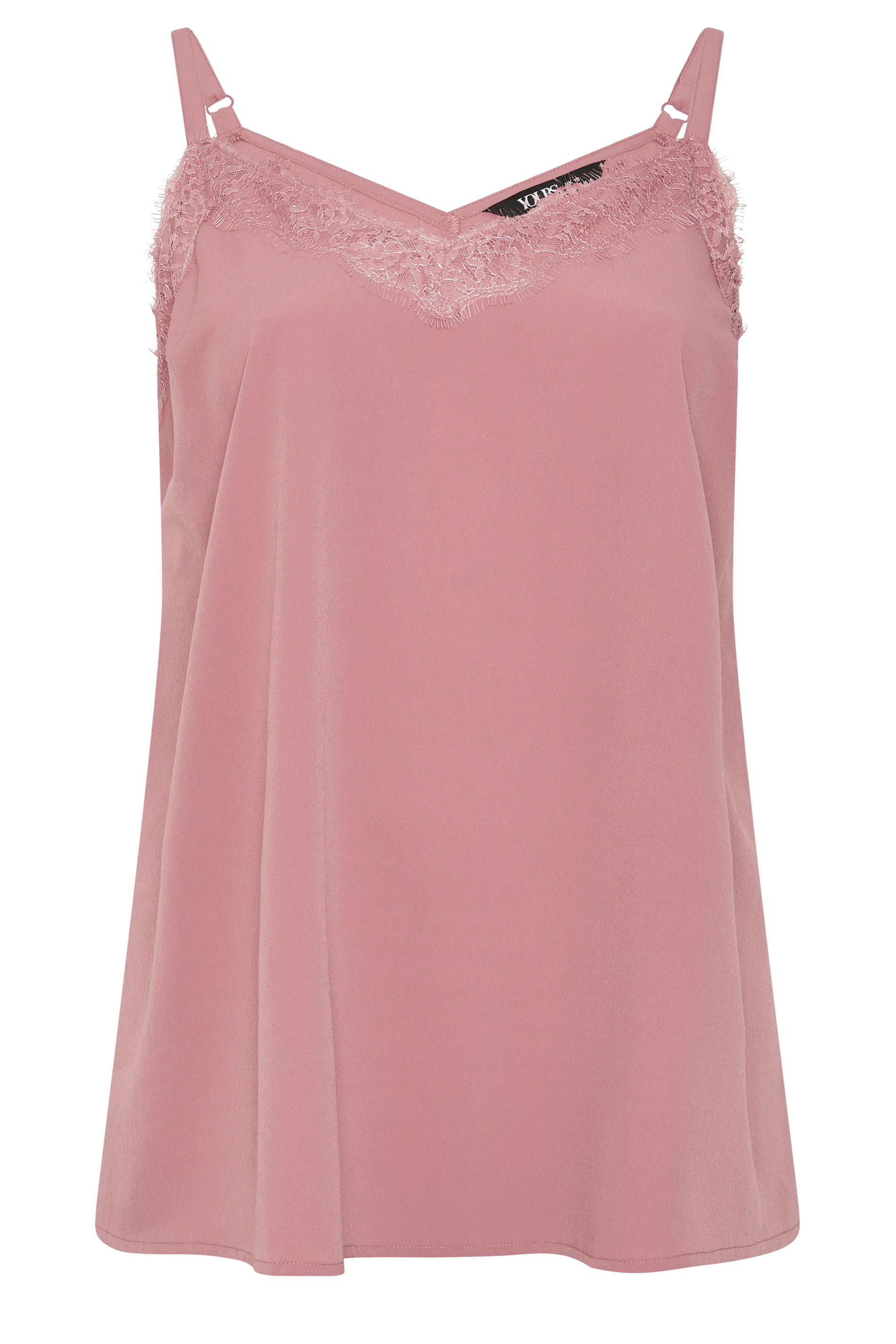 YOURS Plus Size Pink Lace Insert Vest Top | Yours Clothing 5
