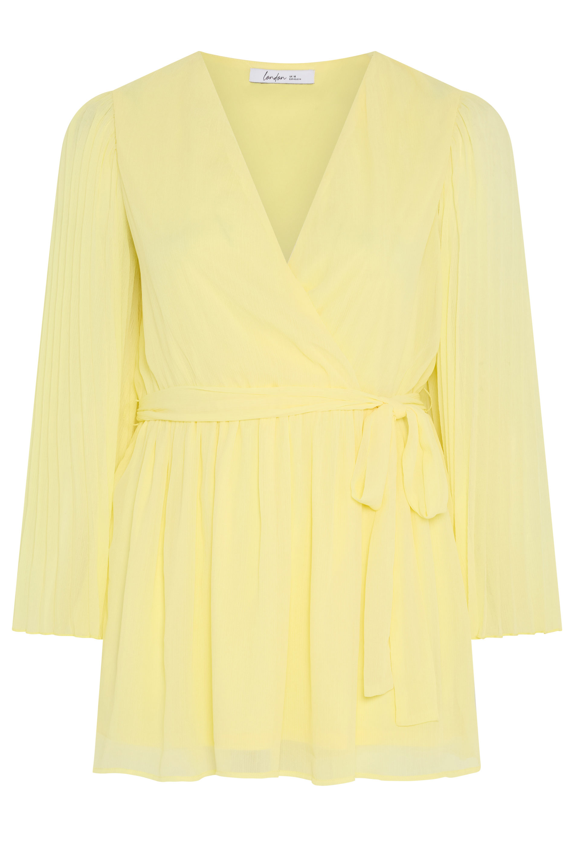 YOURS LONDON Plus Size Yellow Pleat Sleeve Wrap Top | Yours Clothing 5