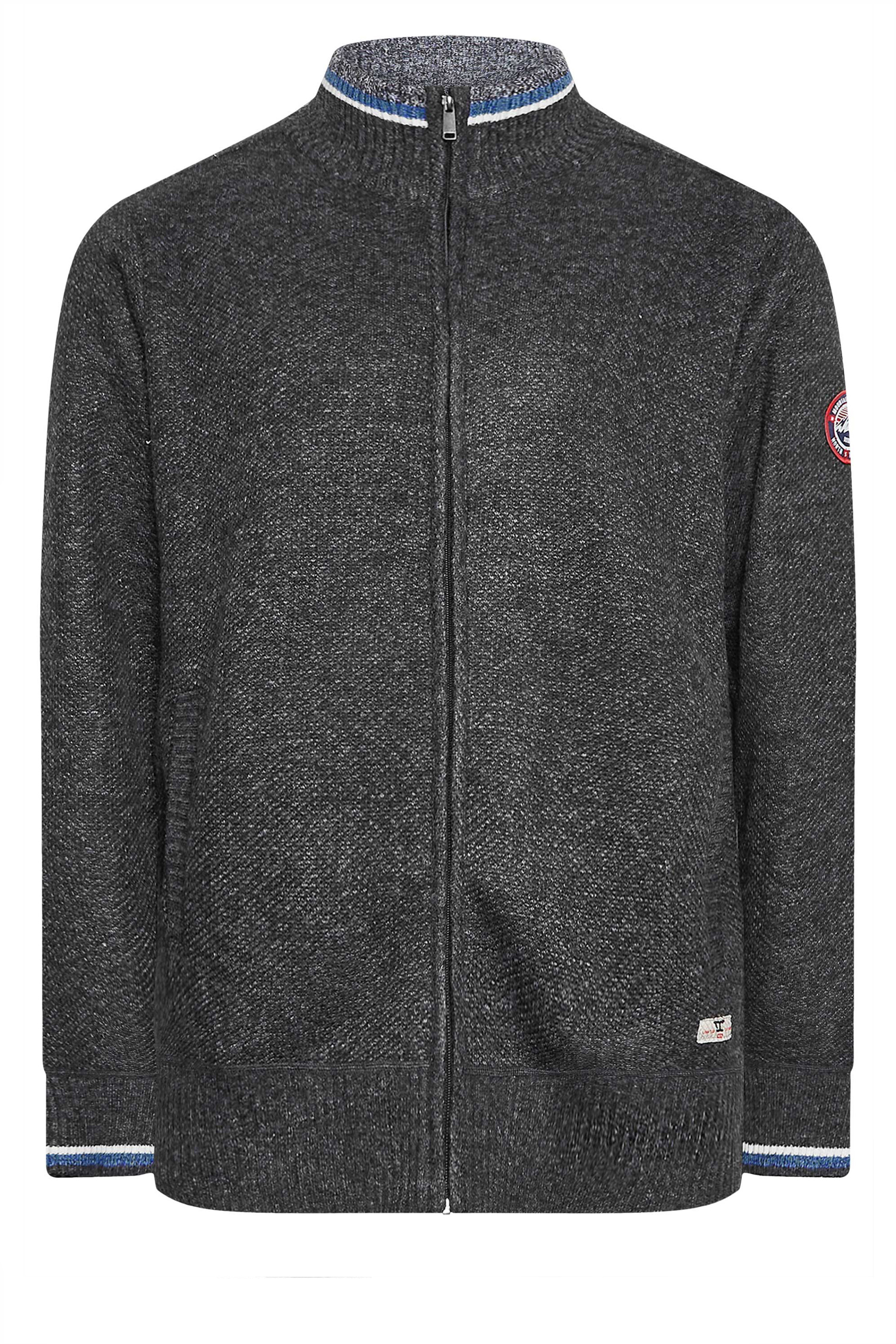 D555 Big & Tall Grey Zip Through Sweatshirt | BadRhino 3