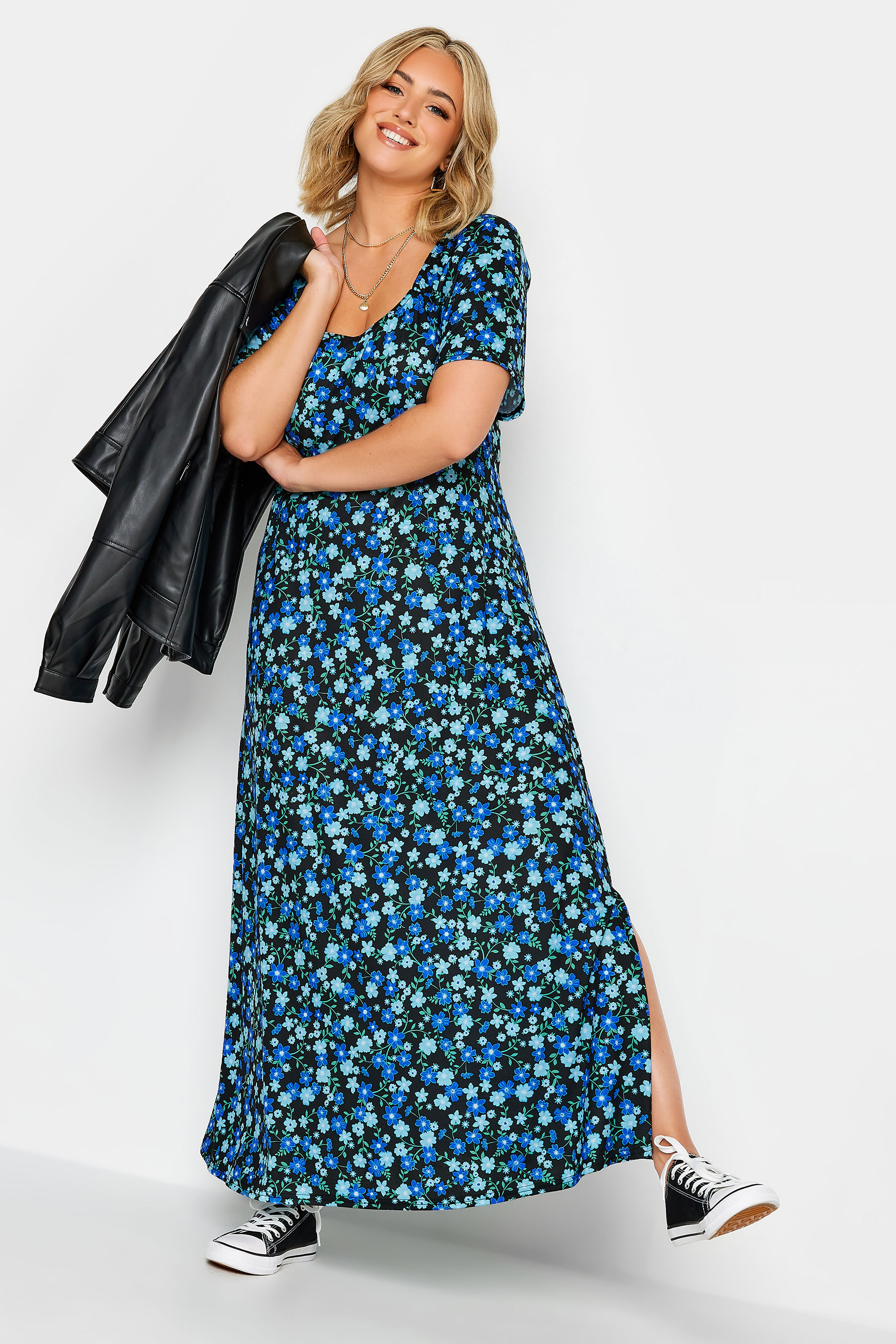 LIMITED COLLECTION Plus Size Blue Floral Square Neck Maxi Dress | Yours Clothing 1
