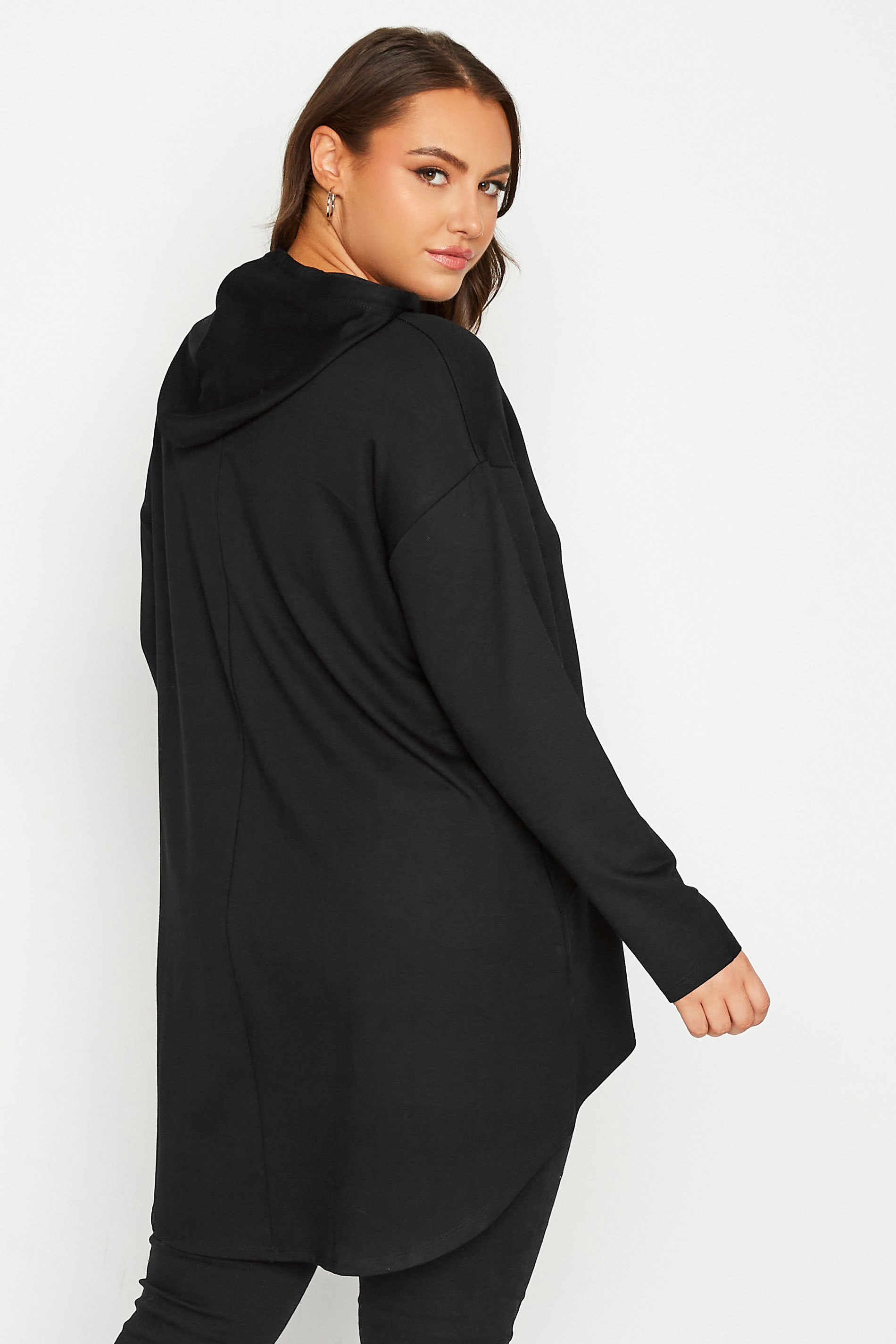 Plus Size Black 'Chicago' Print Dipped Hem Hoodie | Yours Clothing 3