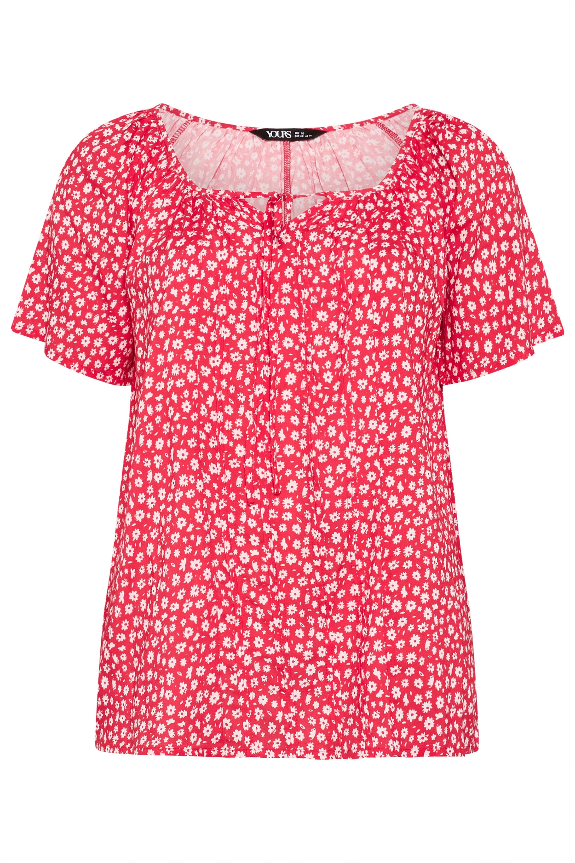 YOURS Plus Size Red Floral Short Sleeve Pintuck Blouse | Yours Clothing 5