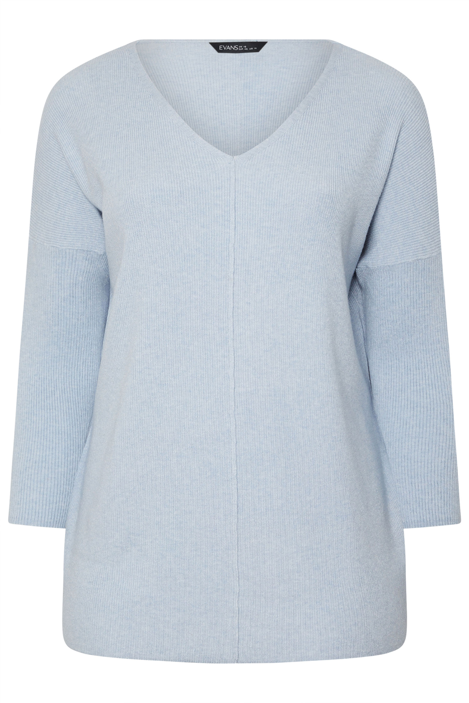 EVANS Plus Size Blue Batwing Sleeve Jumper 5