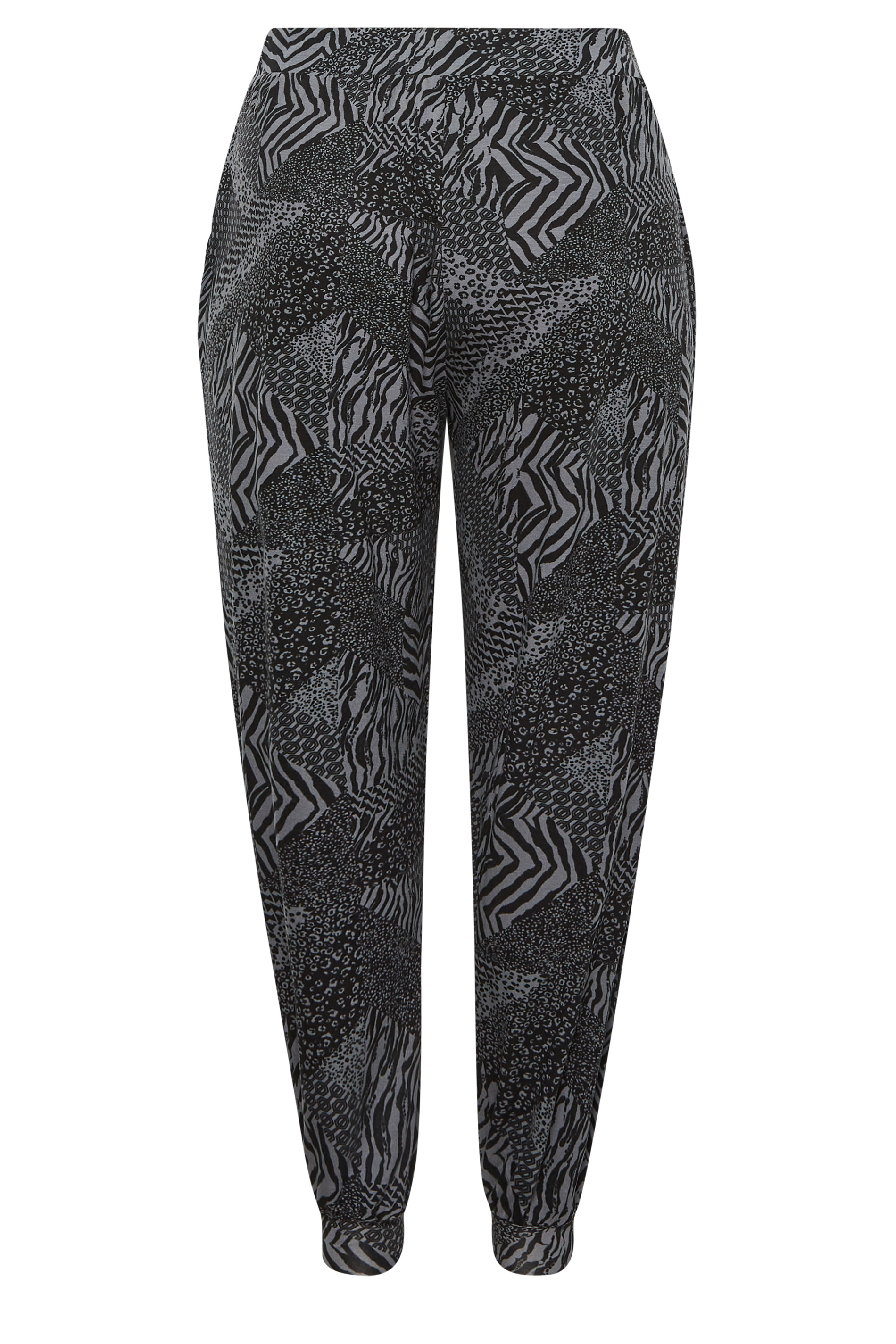 YOURS Curve Plus Size Black Cuffed Animal Print Harem Joggers | Yours ...