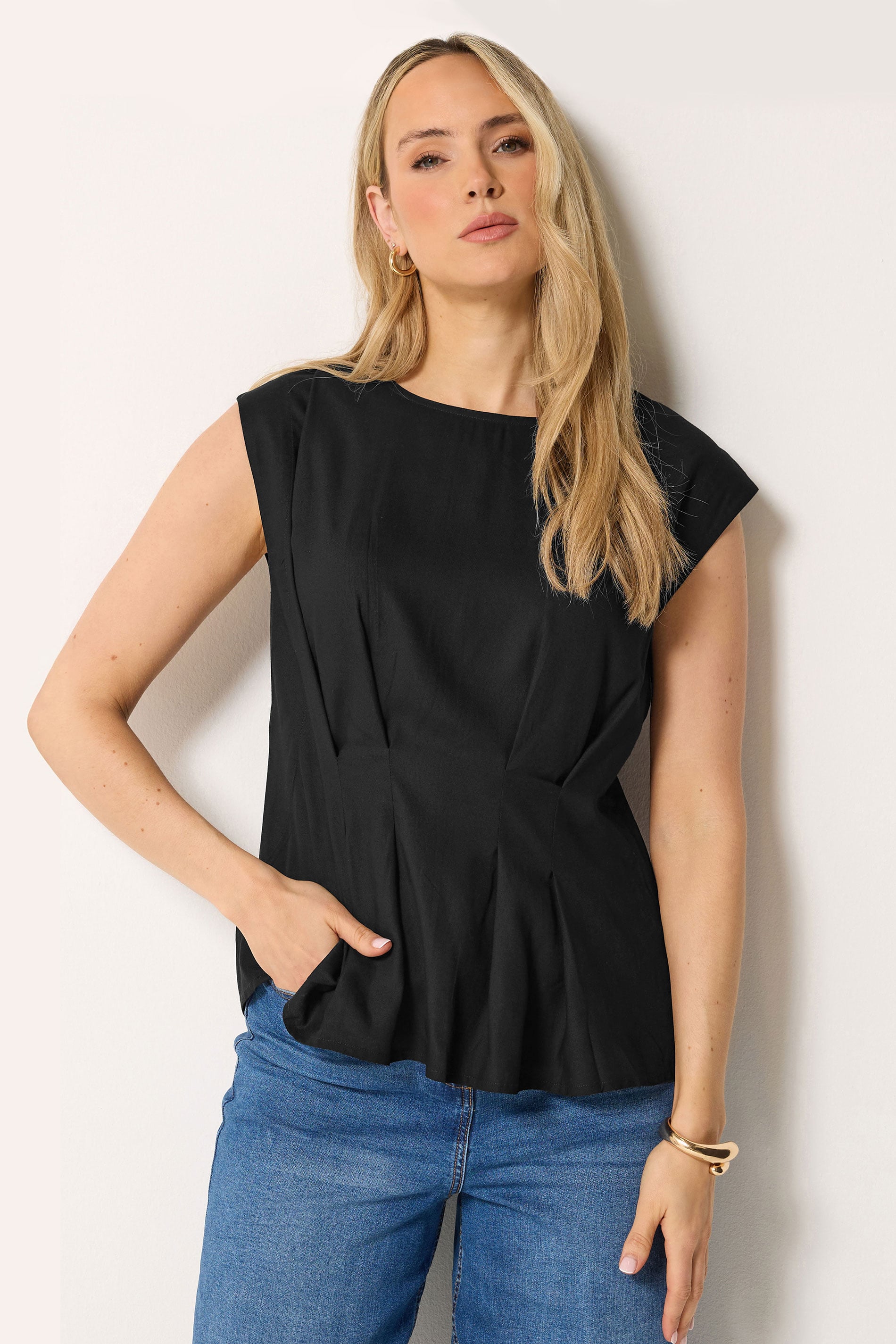 LTS Tall Black Pleated Peplum Top | Long Tall Sally 1