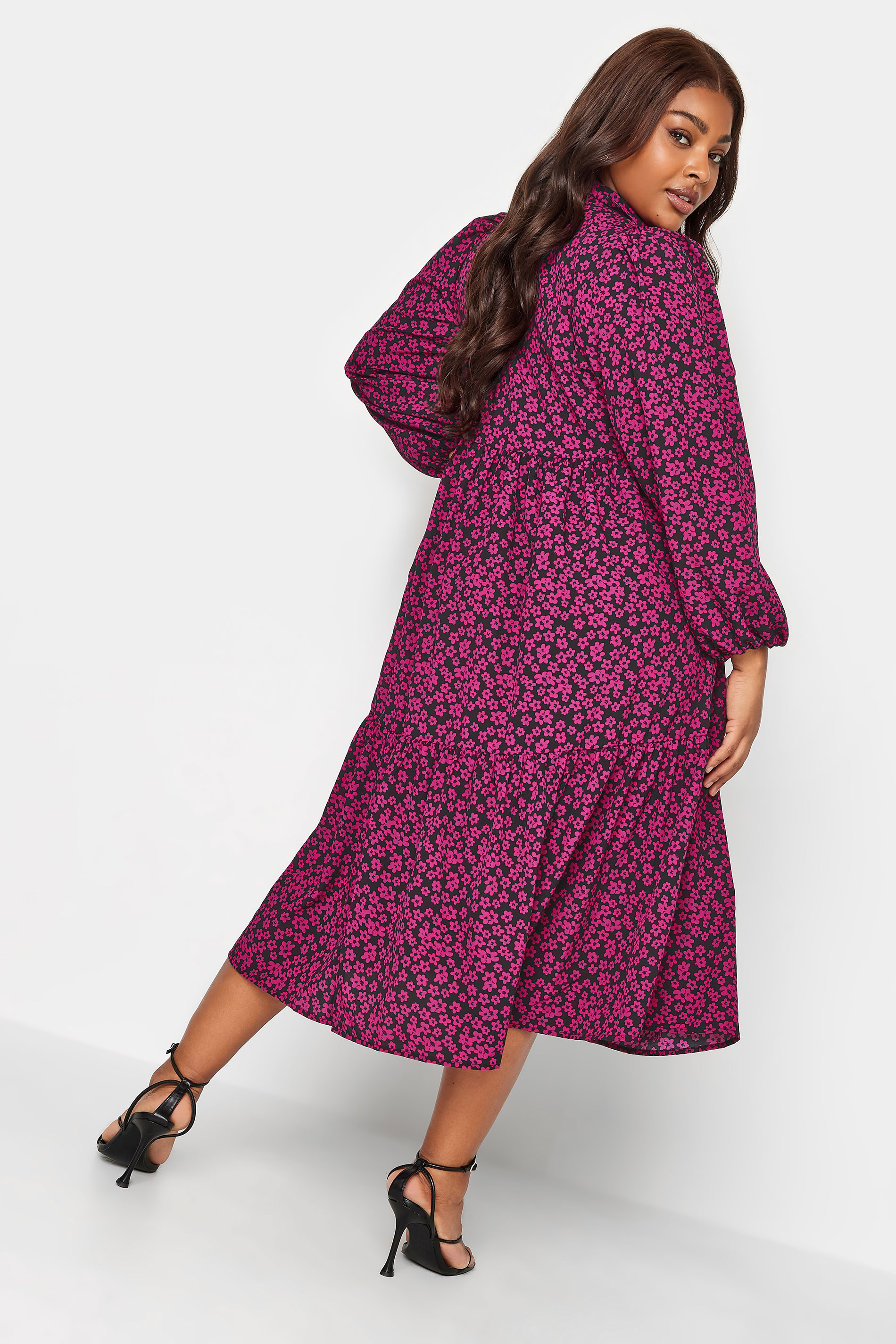 YOURS Plus Size Pink Floral Print Button Through Midi Dress | Yours Clothing 3