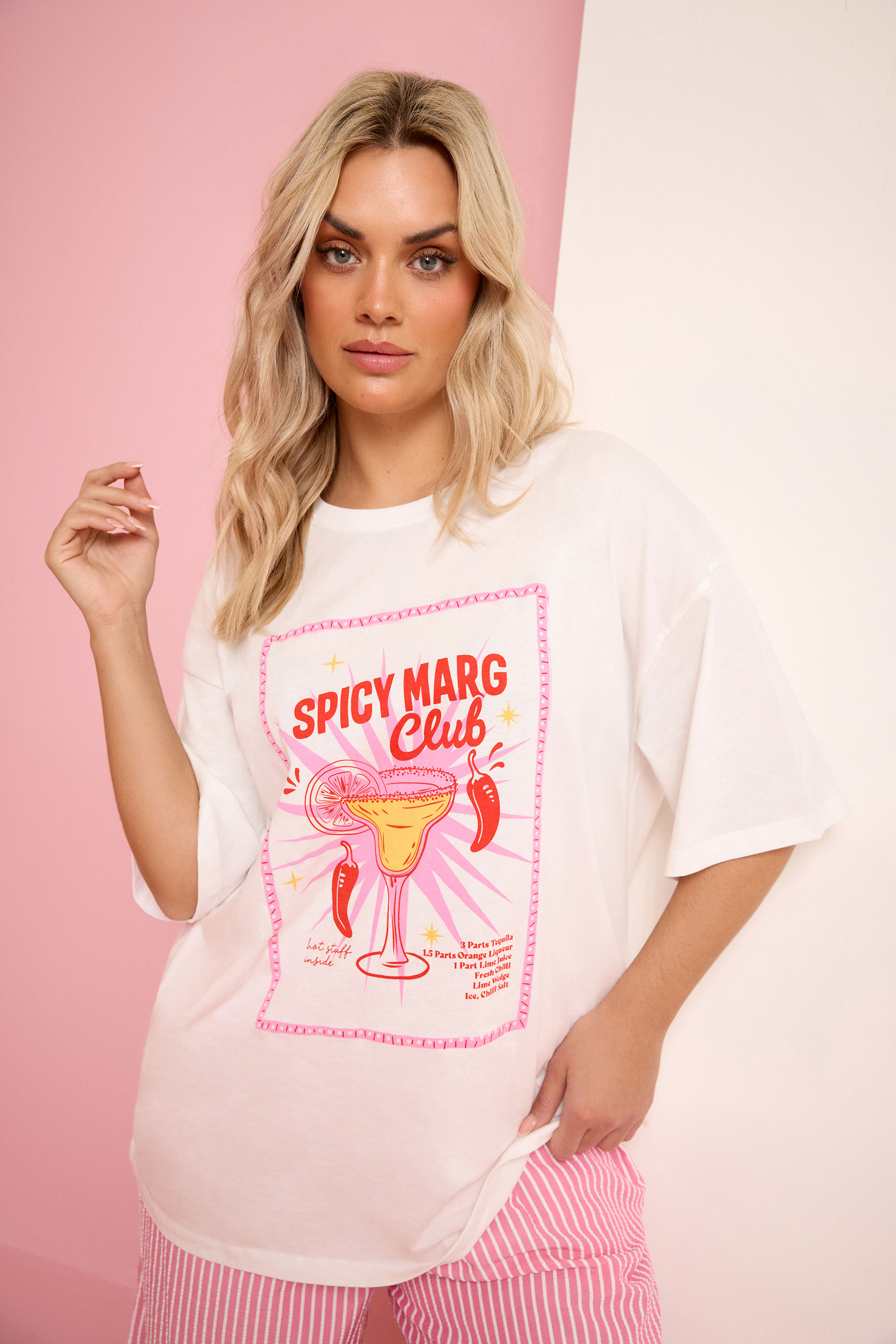 YOURS Plus Size Ivory White 'Spicy Marg Club' Slogan T-Shirt | Yours Clothing 3