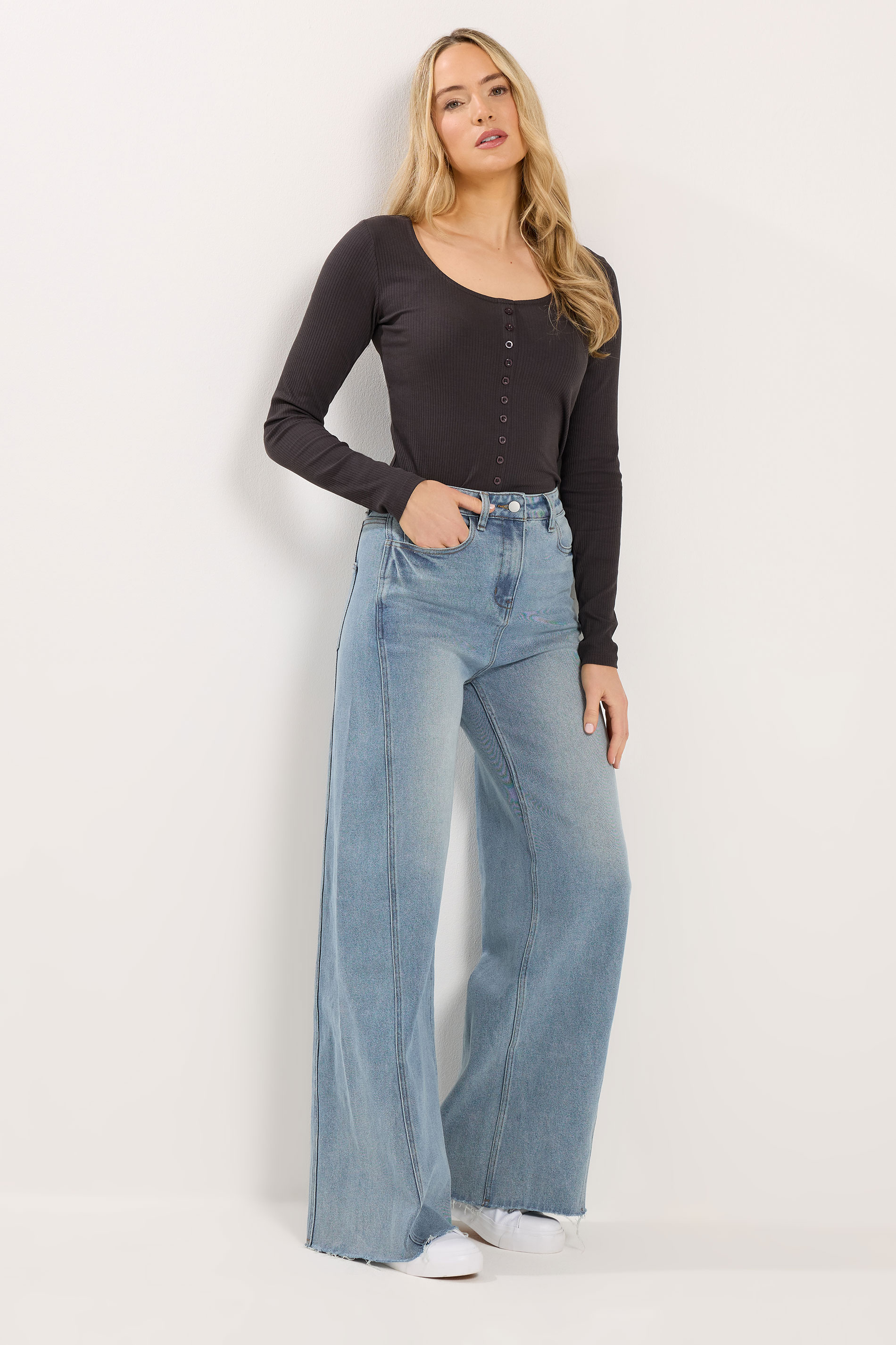 LTS Tall Women's Mid Blue Twist Seam Wide Leg Jeans | Long Tall Sally 3