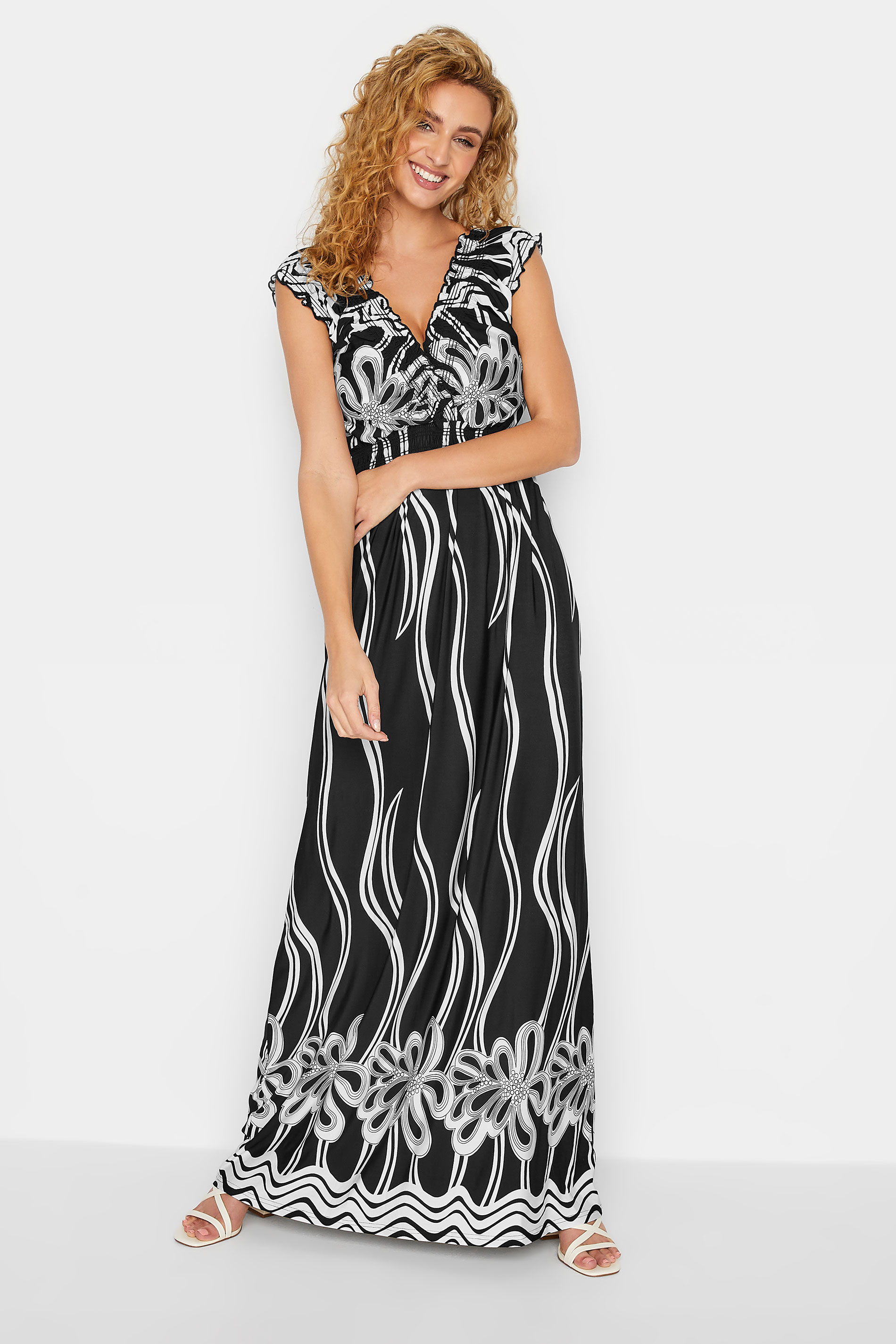 LTS Tall Black Monochrome Floral Maxi Dress | Long Tall Sally 1