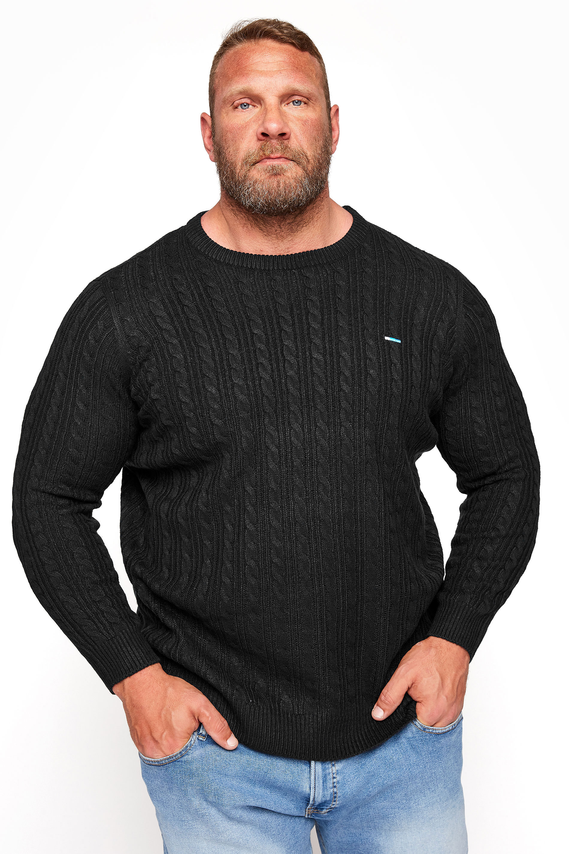 BadRhino Big & Tall Black Essential Cable Knitted Jumper 1