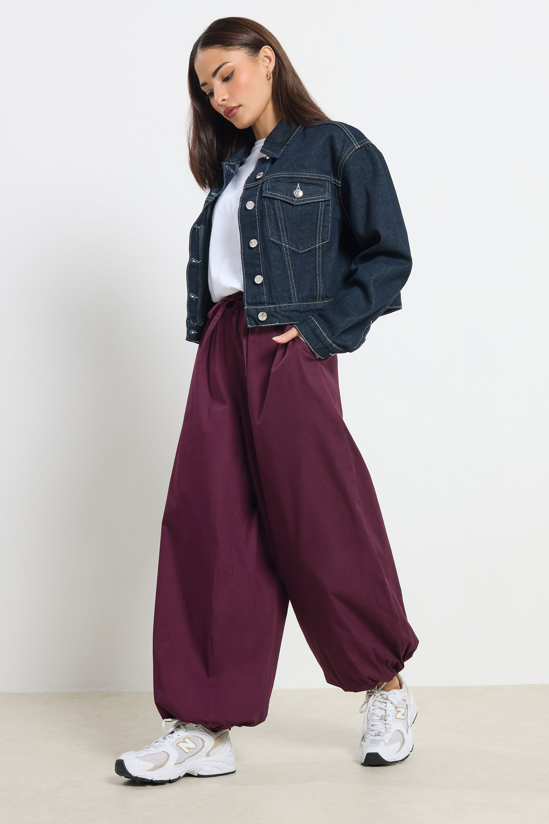 PixieGirl Petite Women's Plum Purple Cotton Cuffed Balloon Trousers | PixieGirl 3