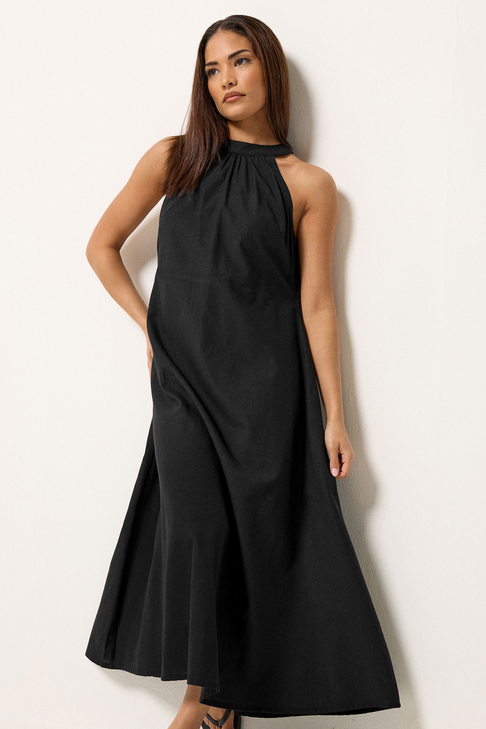 PixieGirl Petite Women's Black Linen Halter Neck Maxi Dress | PixieGirl 3
