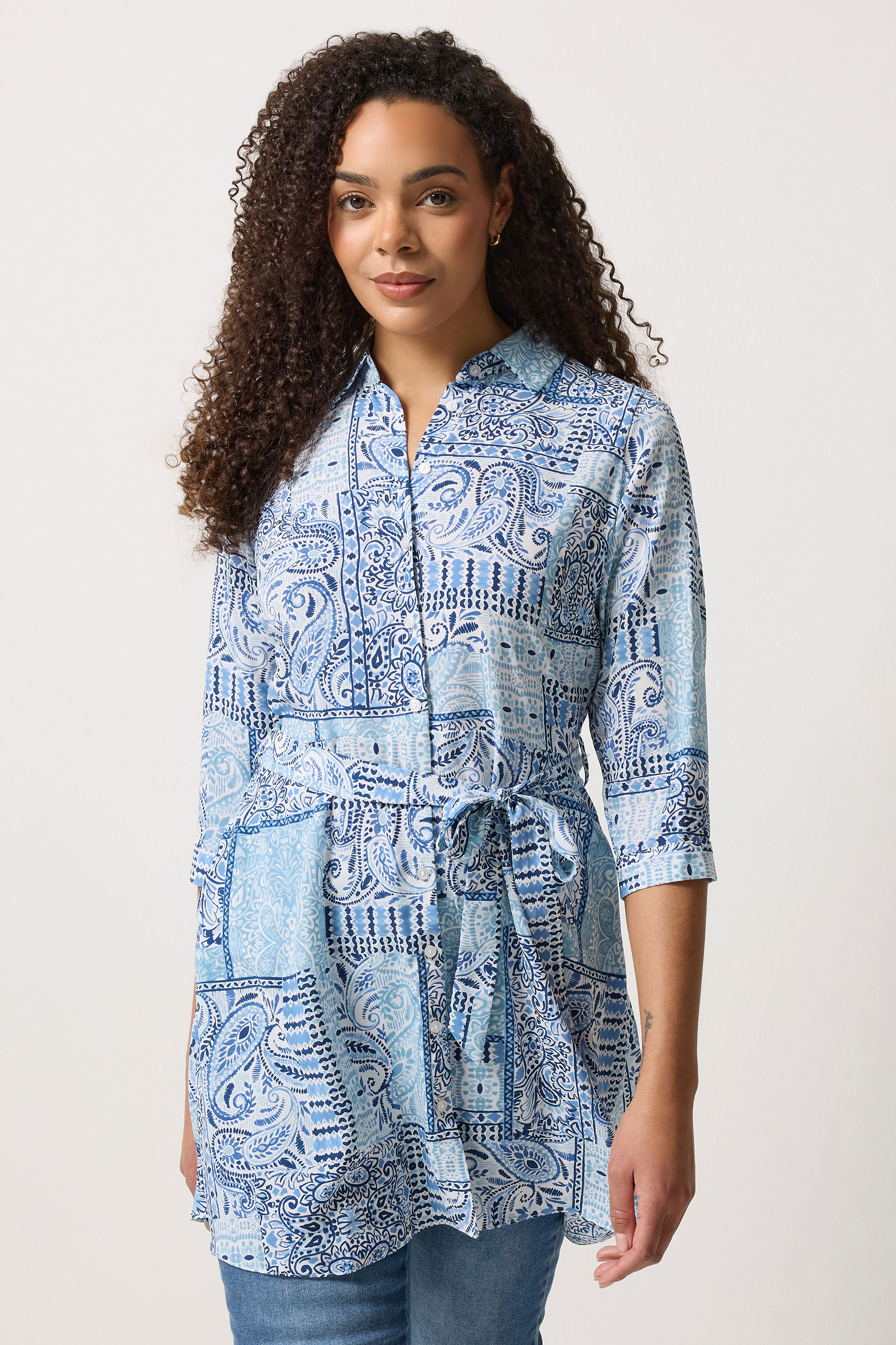 M&Co Blue Tile Printed Belted Tunic Shirt | M&Co 3