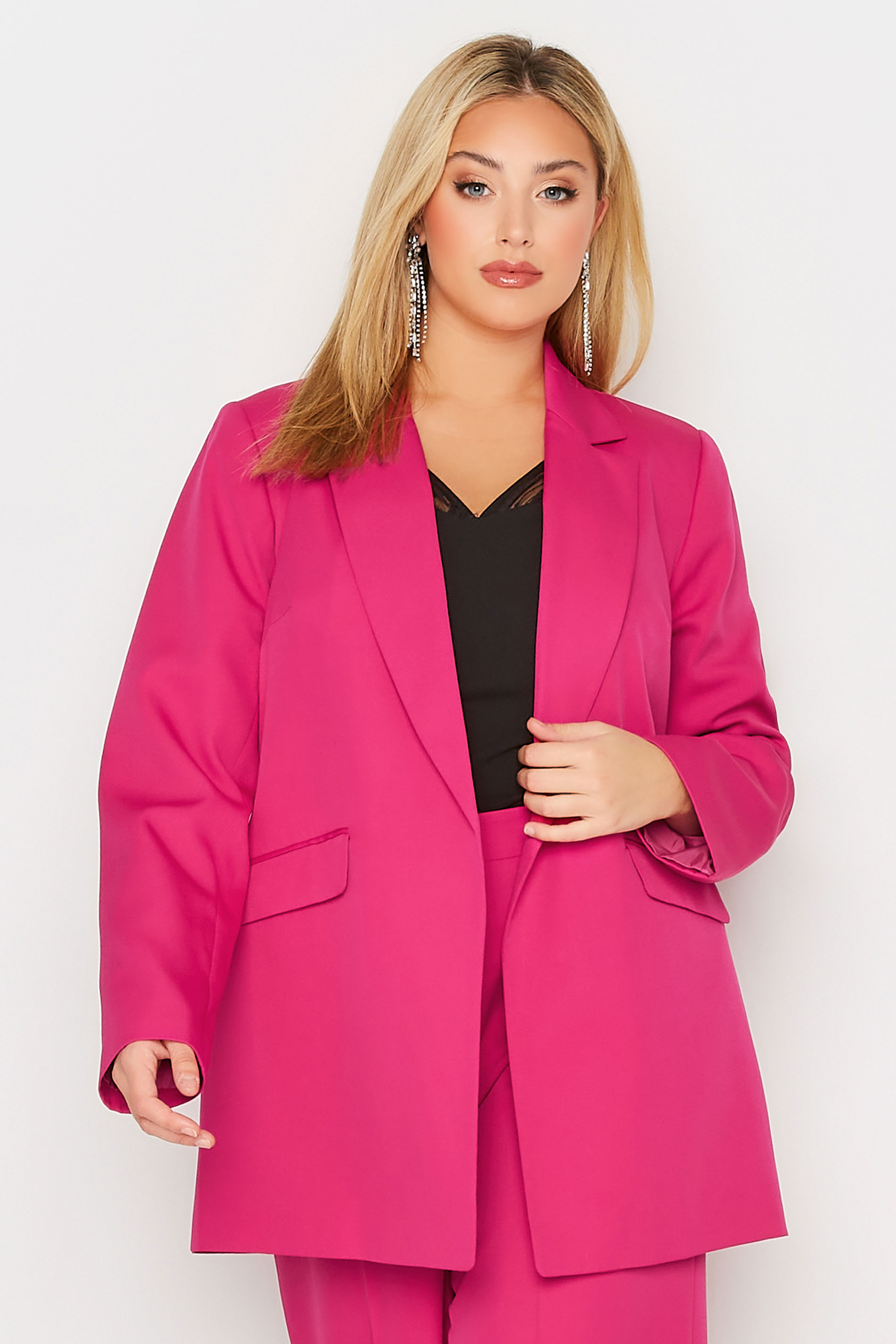 Plus Size Pink Tailored Blazer | Yours Clothing 1