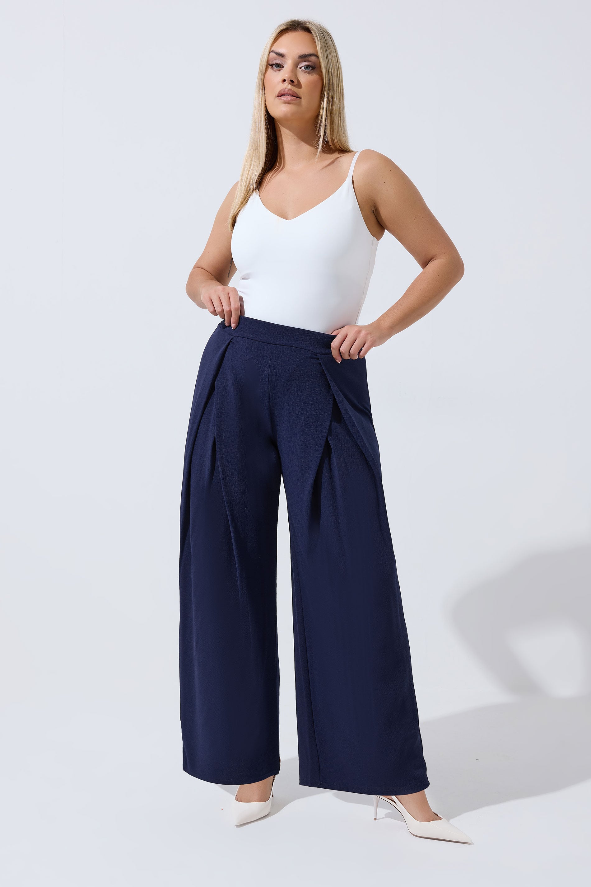 LIMITED COLLECTION Plus Size Navy Blue Pleated Wide Leg Trousers | Yours Clothing 3