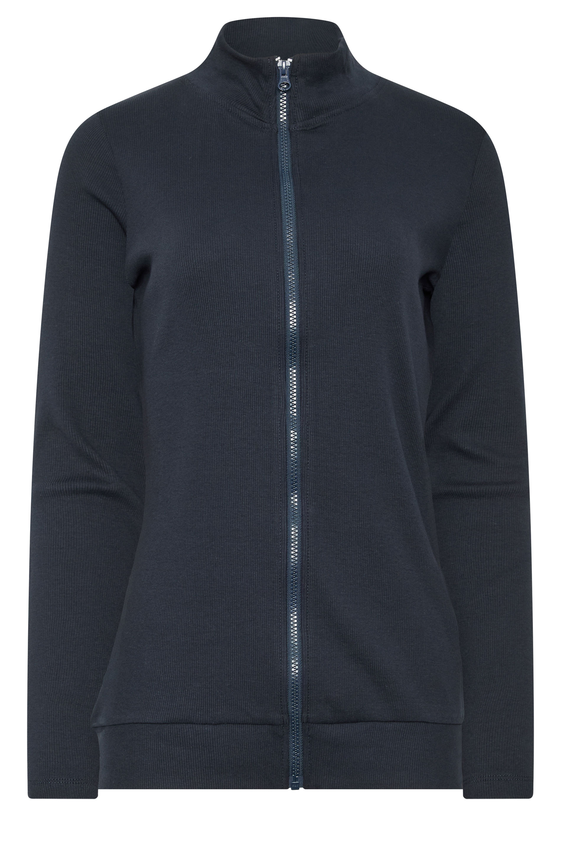 LTS Tall Women's Navy Blue Ribbed Zip Through Top | Long Tall Sally 1