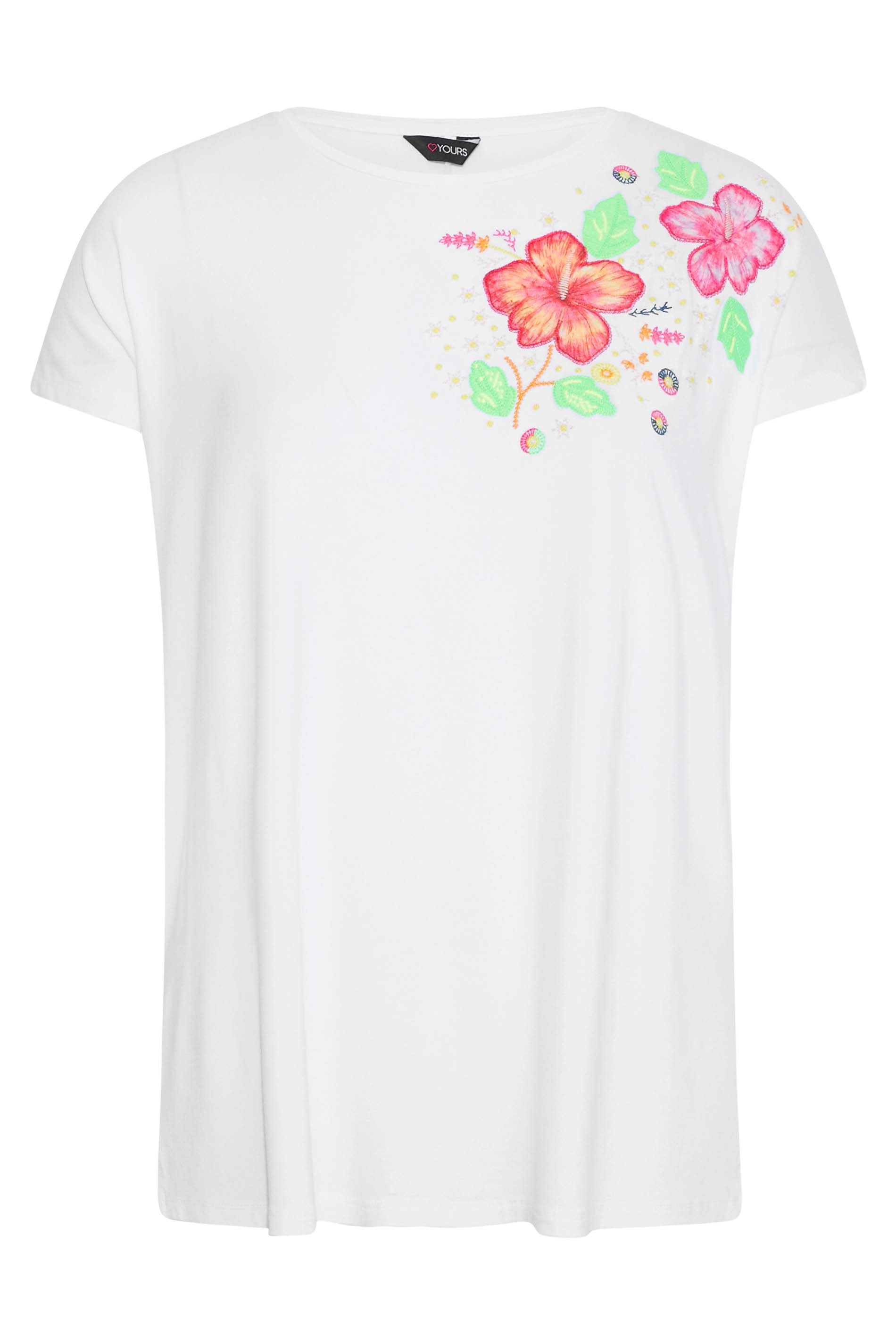 Grande taille  Tops Grande taille  T-Shirts | T-Shirt Blanc Manches Courtes en Floral - UQ07064