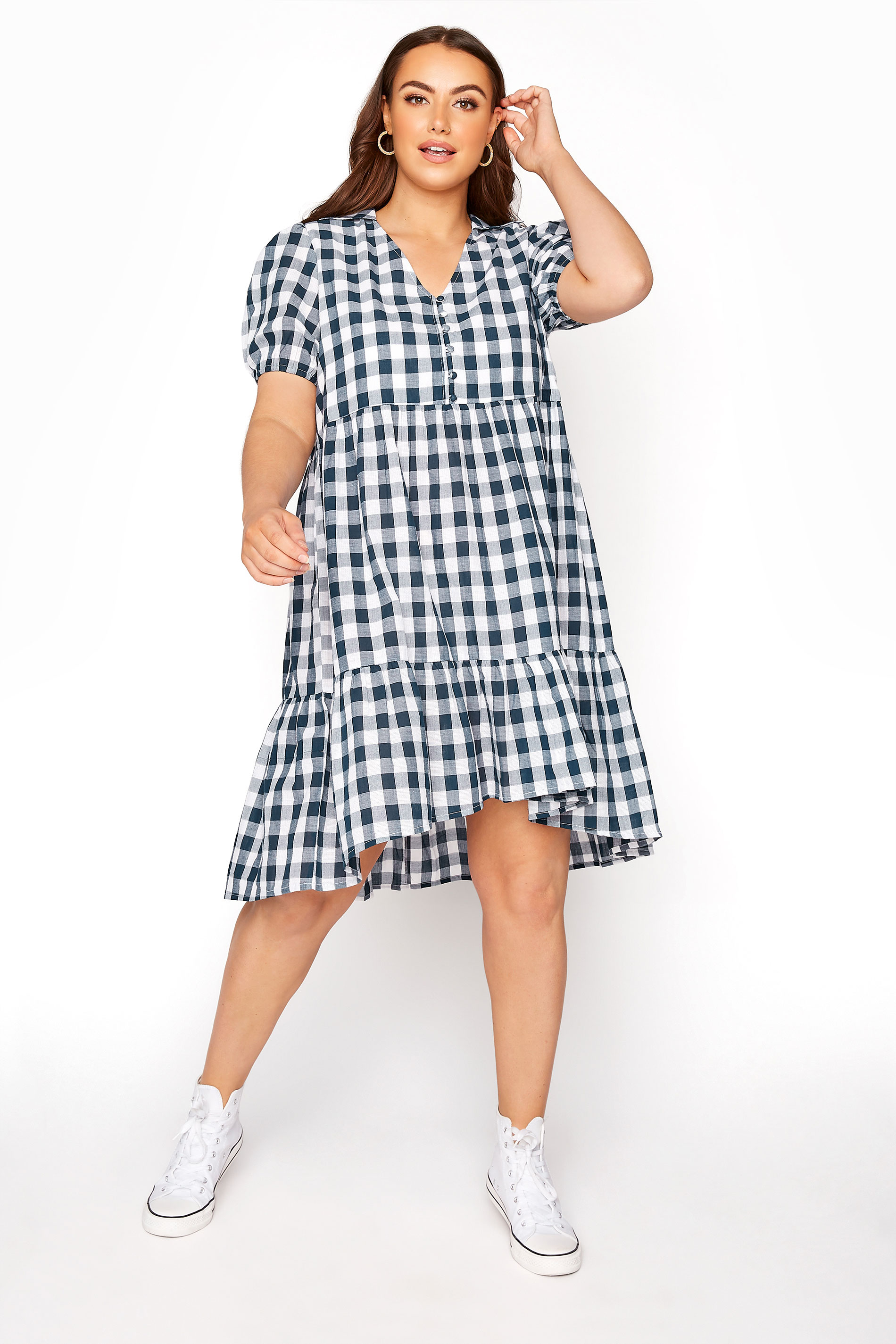 LIMITED COLLECTION Denim Blue Gingham Smock Dress | Yours Clothing