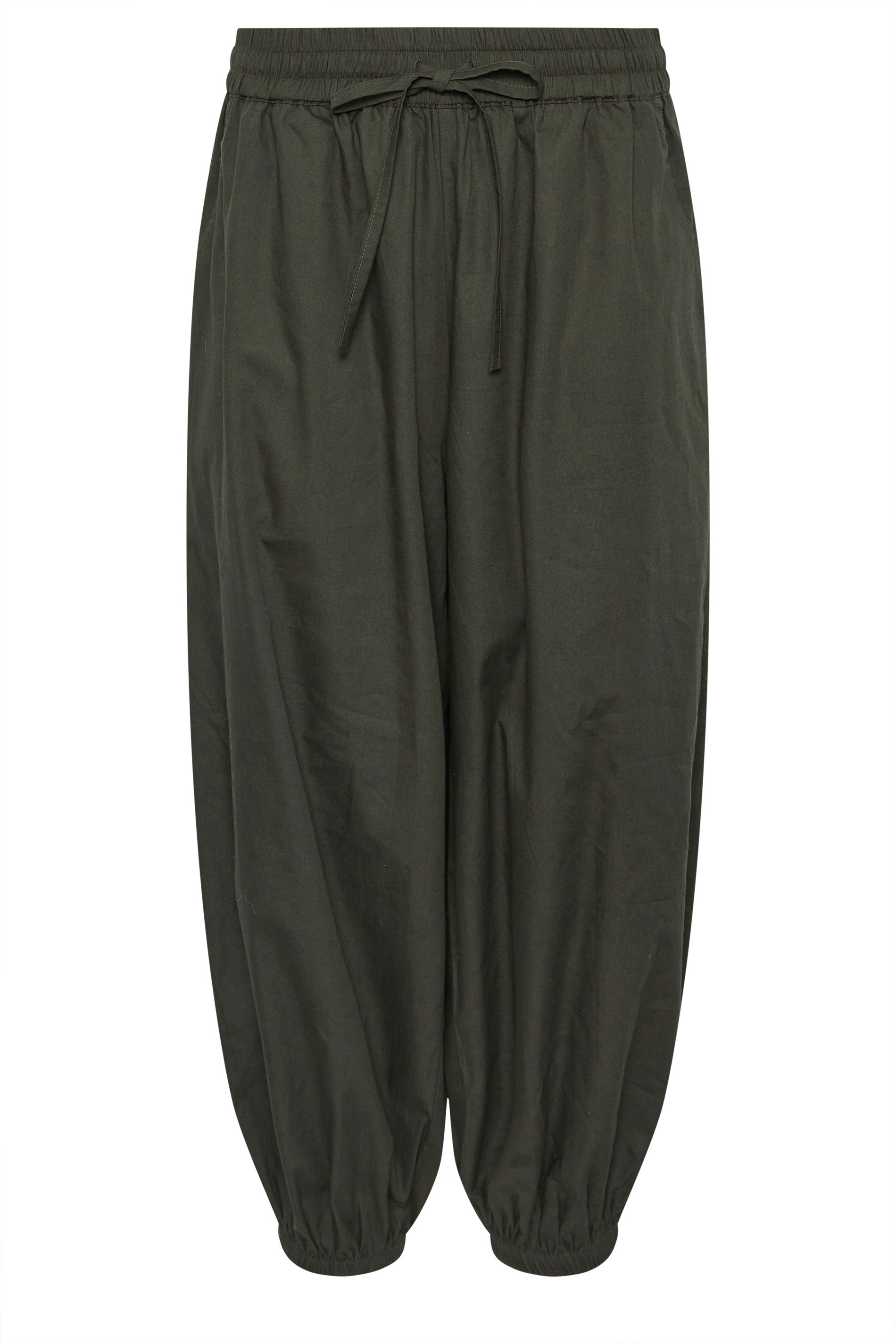 PixieGirl Petite Women's Olive Green Cotton Cuffed Balloon Trousers | PixieGirl 6