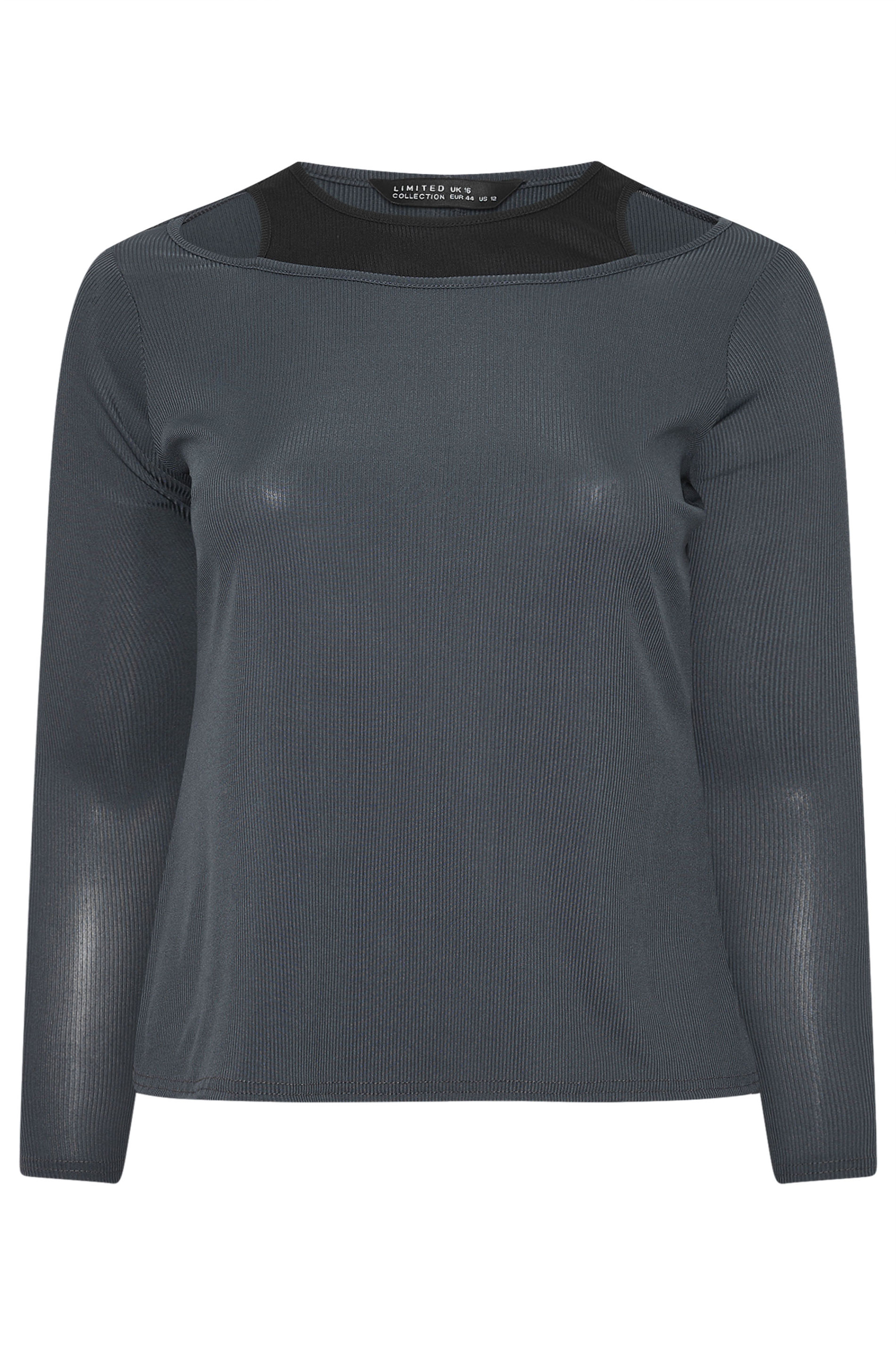 LIMITED COLLECTION Plus Size Grey 2-In-1 Ribbed Long Sleeve T-Shirt | Yours Clothing 6