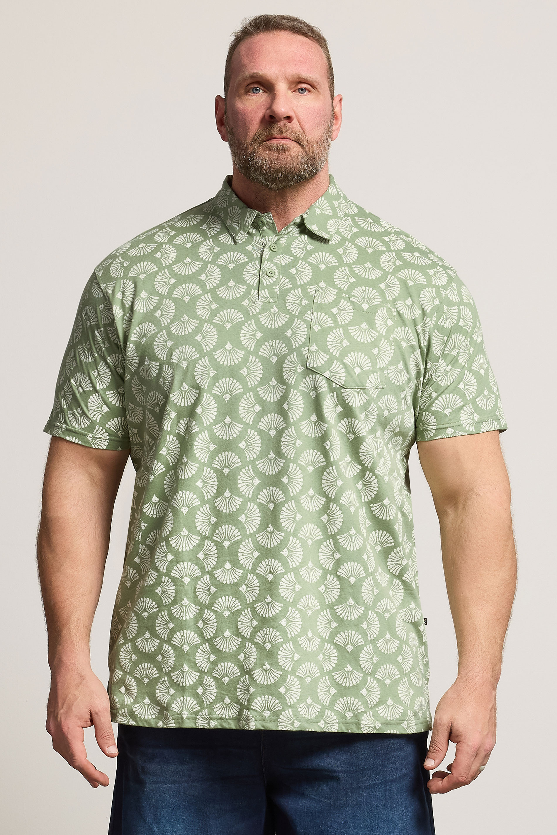 KAM Big & Tall Sage Green Floral Print Polo Shirt | BadRhino 3