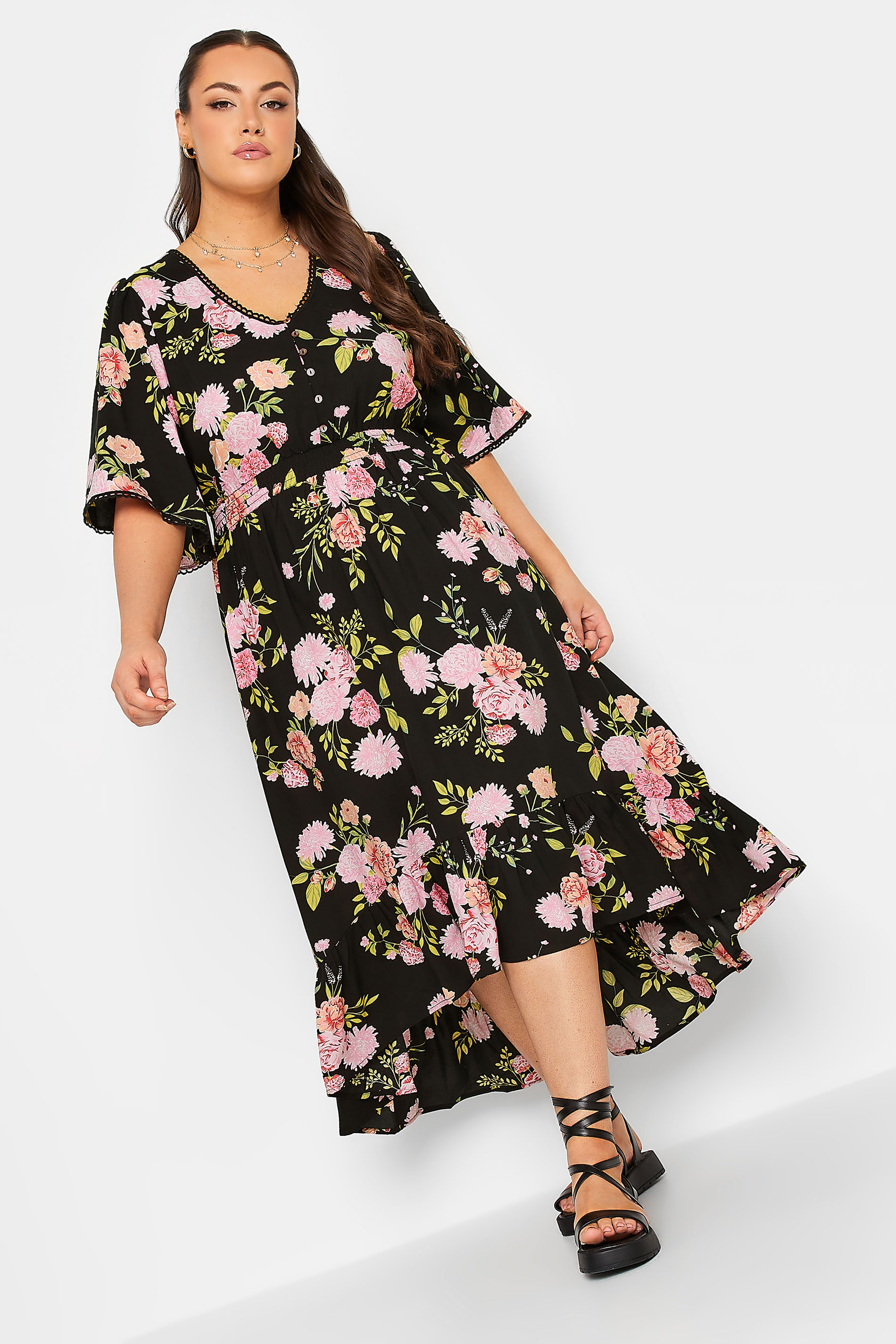 YOURS Curve Plus Size Black Floral Maxi Dress | Yours Clothing  1