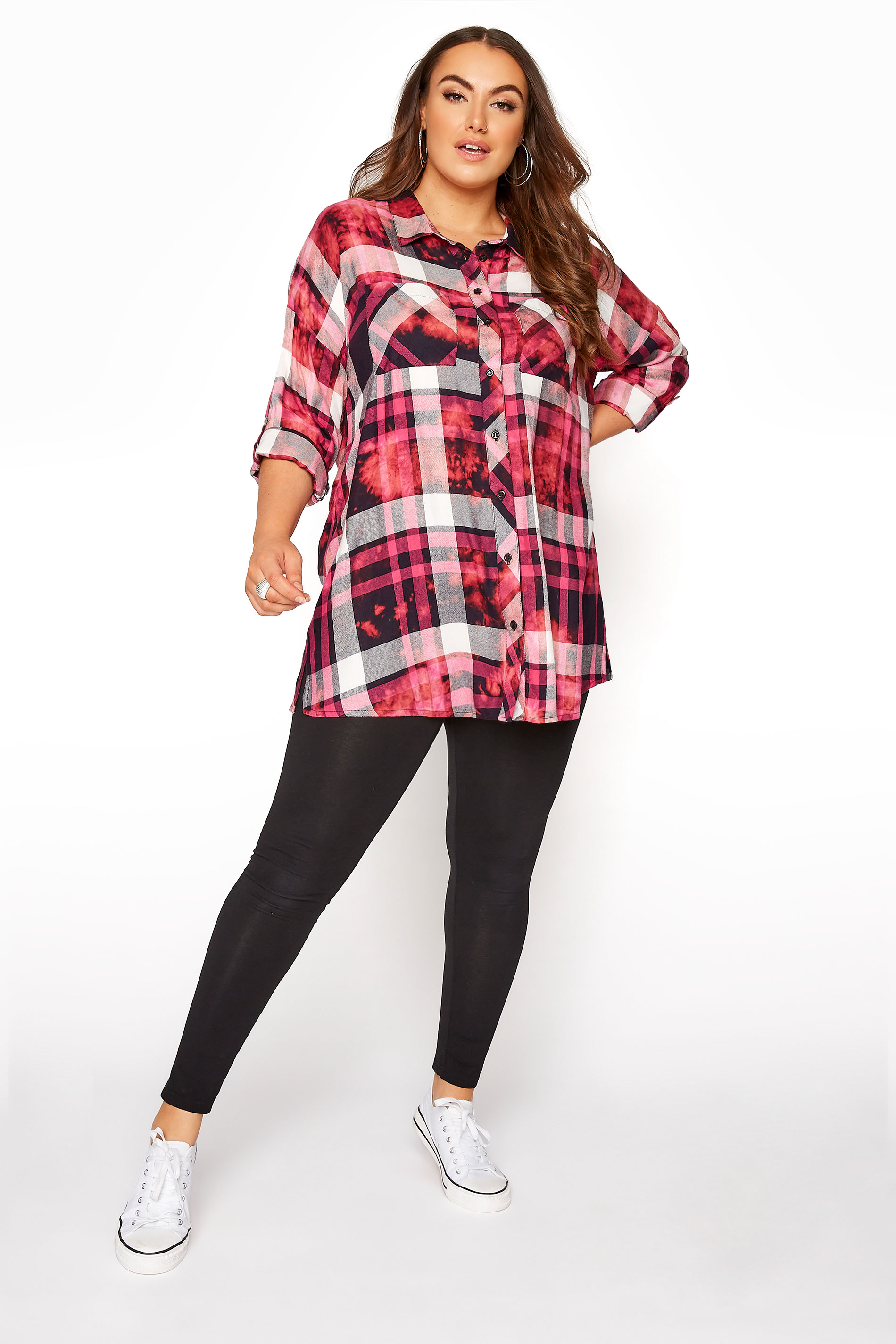 Plus Size Pink Check Oversized Shirt Yours Clothing 7341