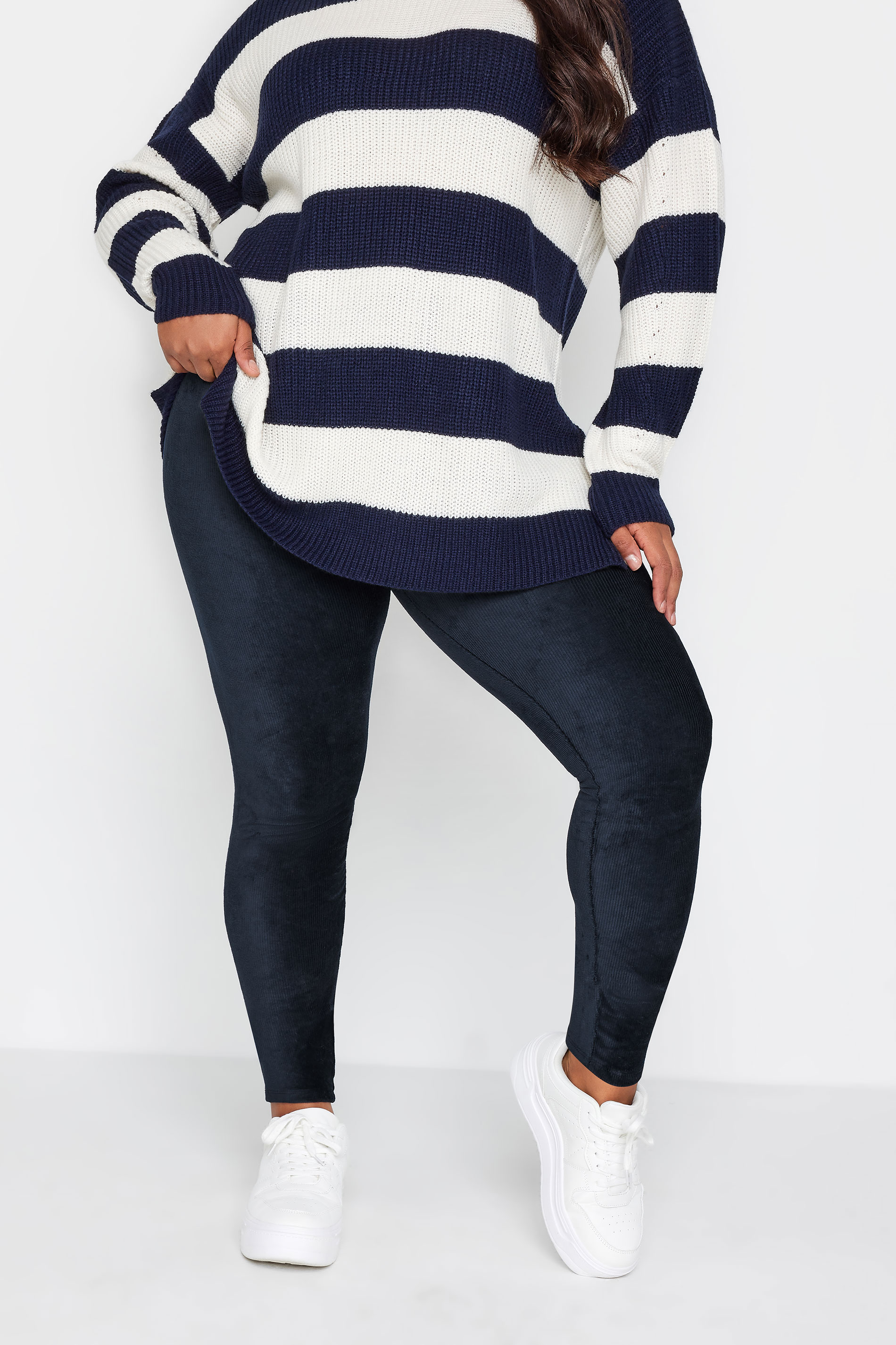 YOURS Plus Size Navy Blue Cord Leggings | Yours Clothing 2