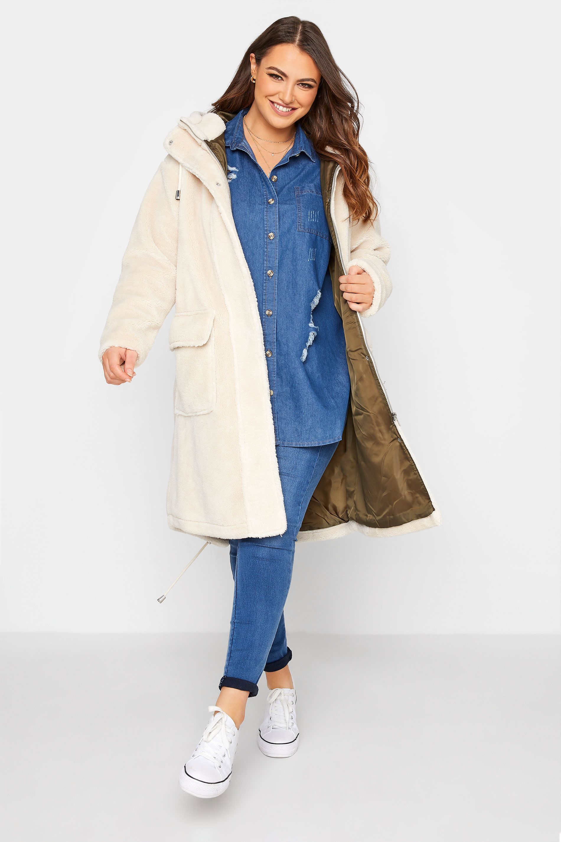 LIMITED COLLECTION Curve Cream Teddy Longline Parka Coat 1