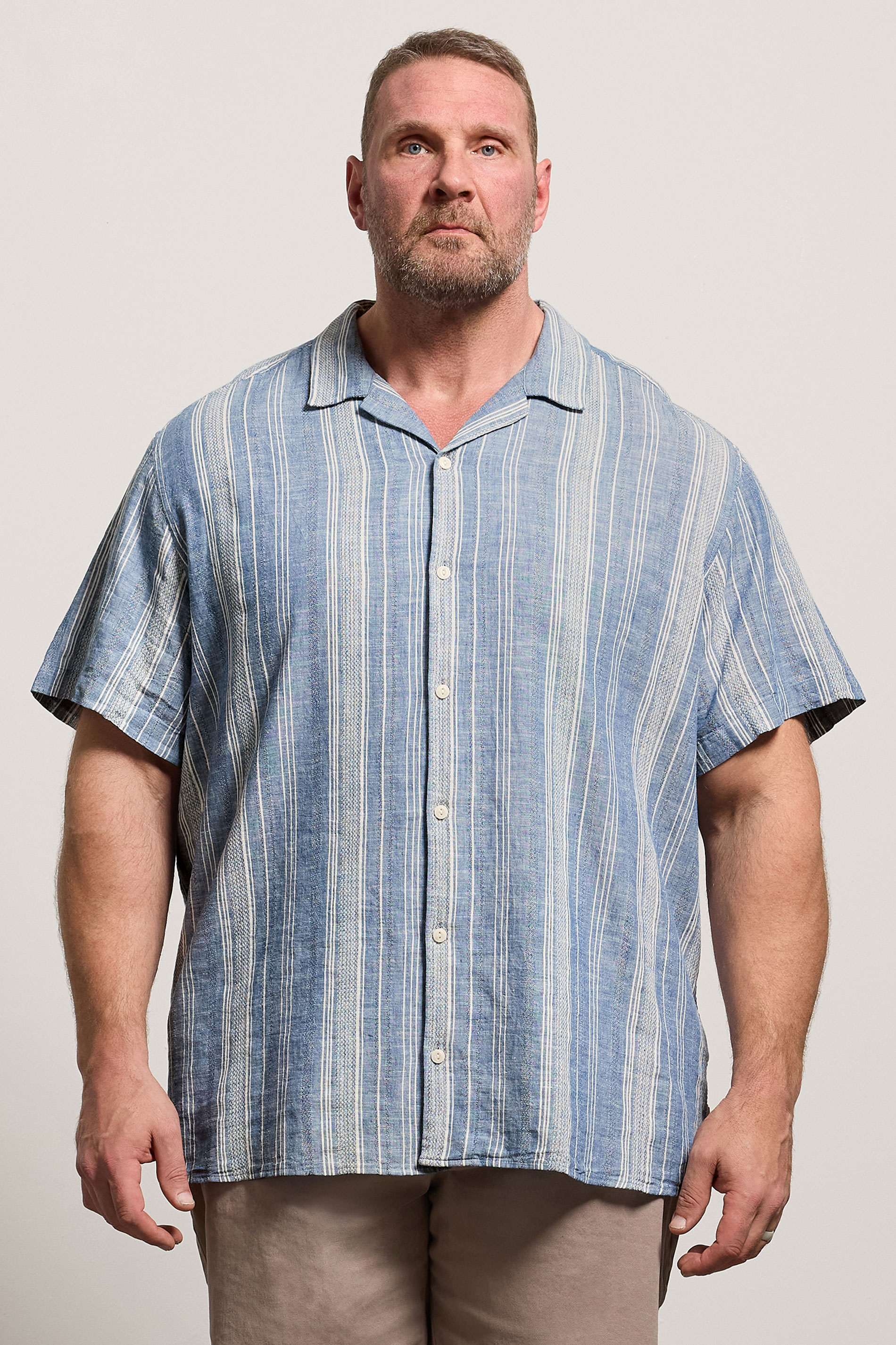 JACK & JONES Big & Tall Navy Blue Linen Blend Resort Shirt | BadRhino 3