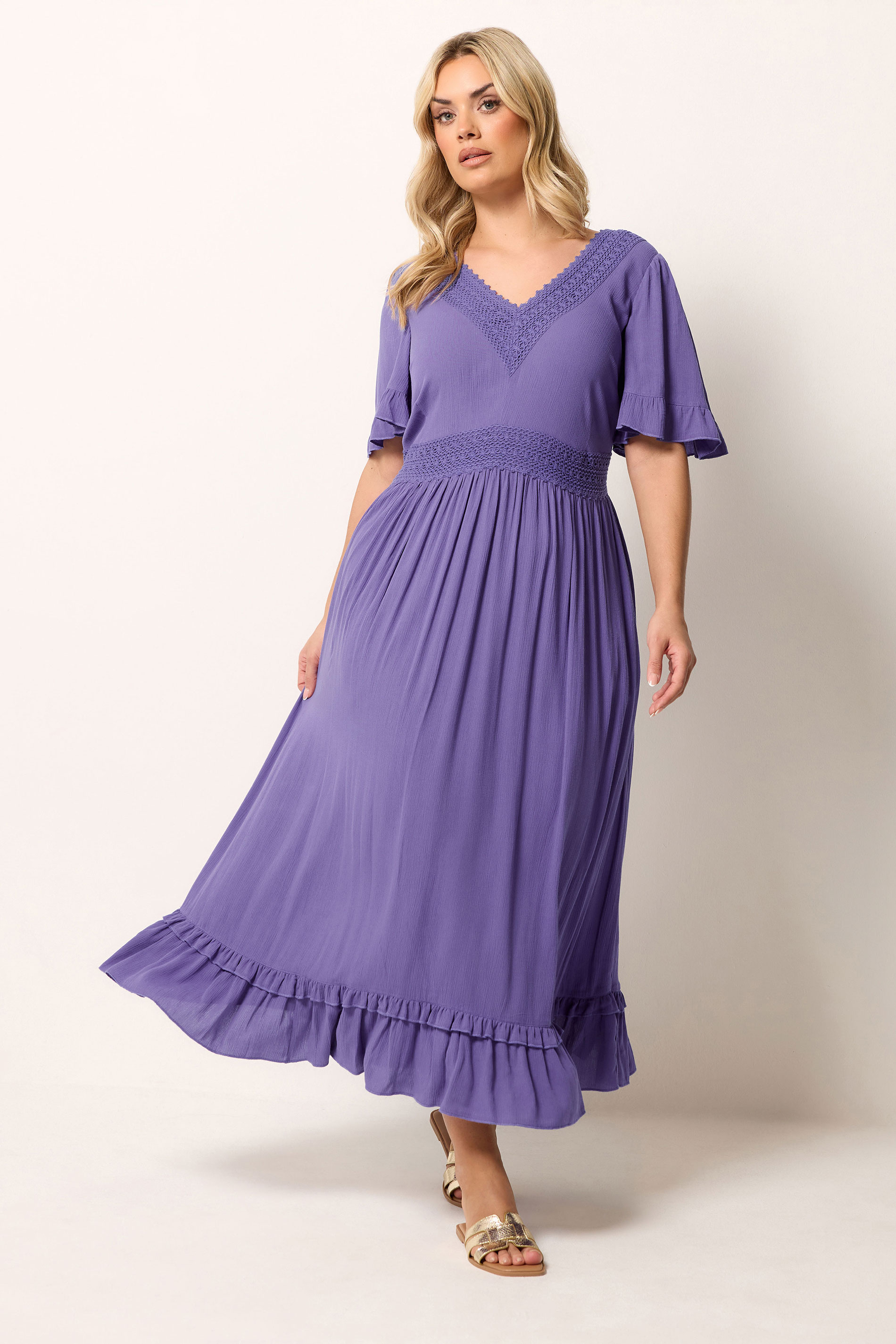 YOURS Plus Size Purple Crochet Maxi Dress | Yours Clothing 3