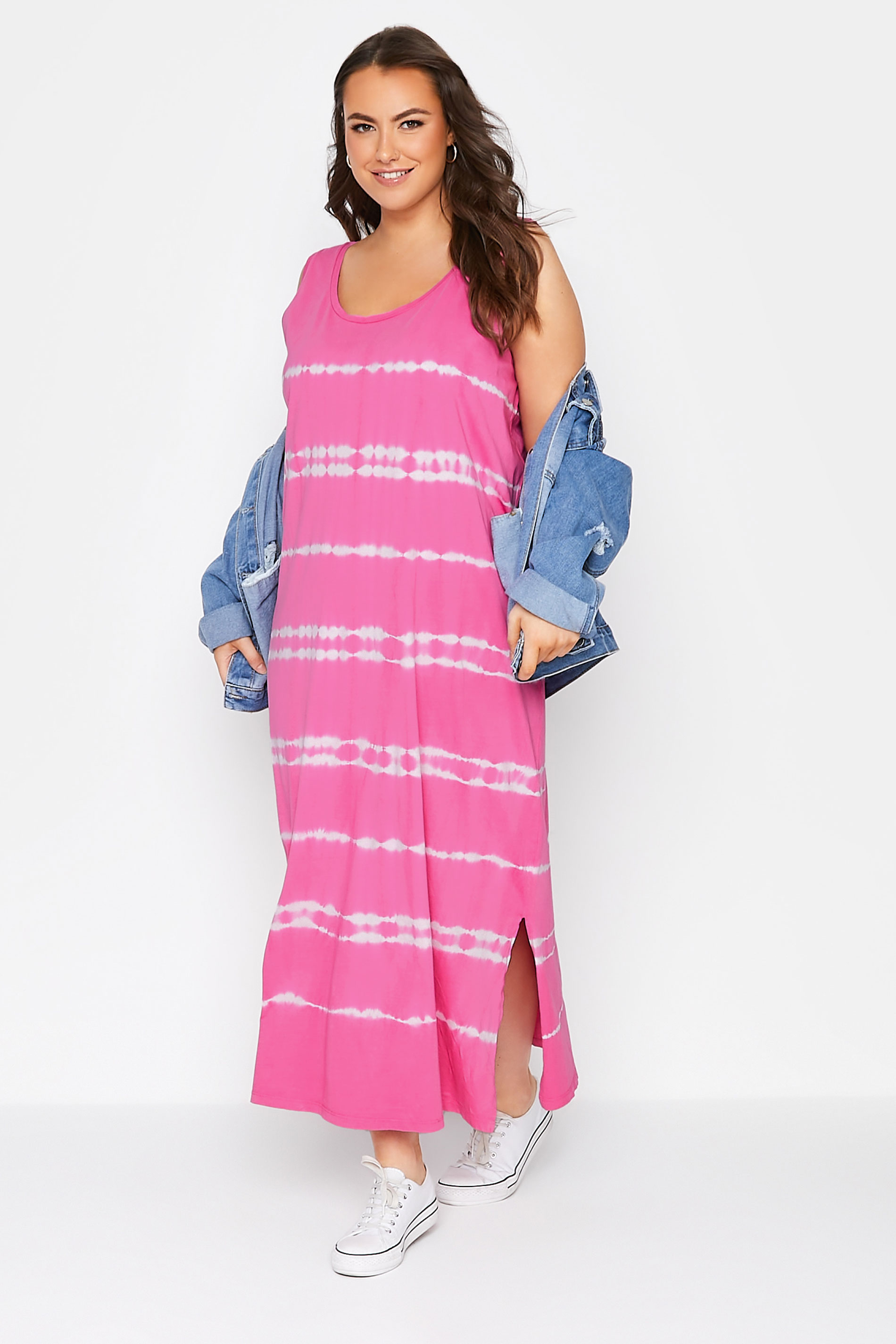 Robes Grande Taille Grande taille  Robes Longues | Robe Rose en Jersey Maxi Tie & Dye - WV39600
