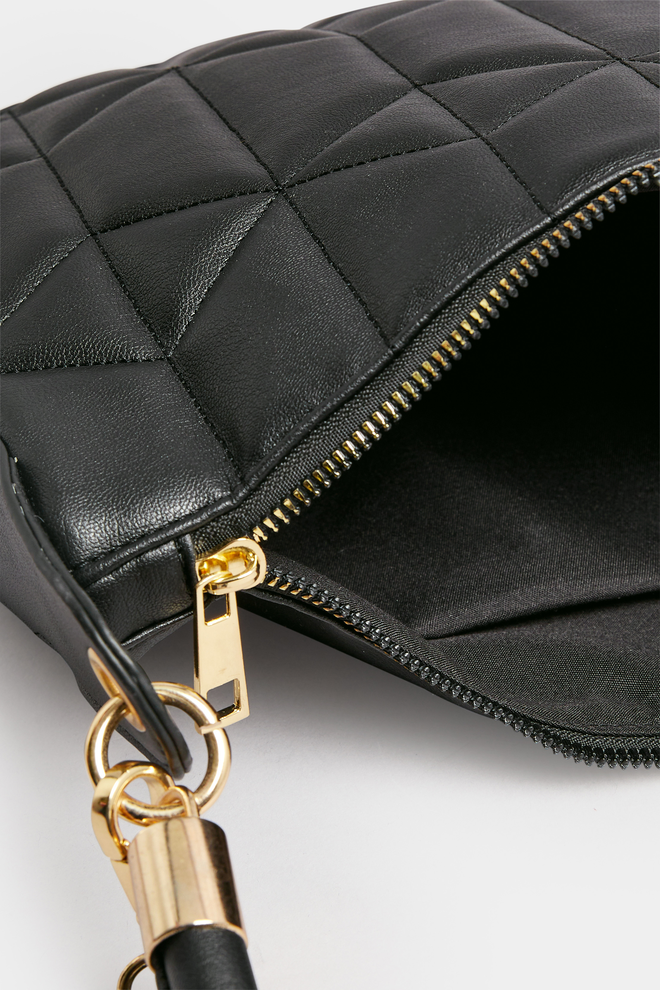 Black Geometric Stitch Quilted Shoulder Bag | Yours Clothing